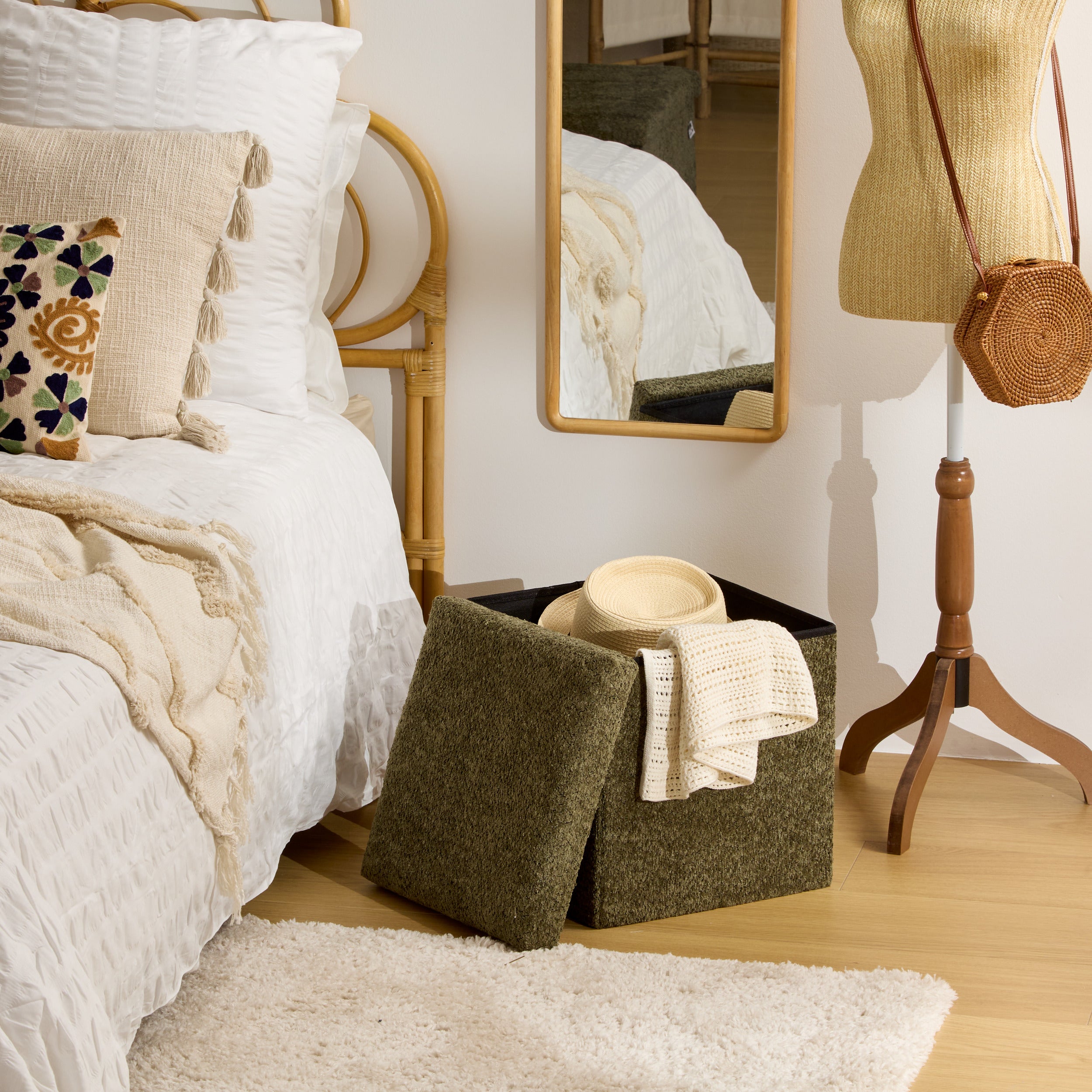 Atmosphera Velvet Pouf with Storage Space - Gray