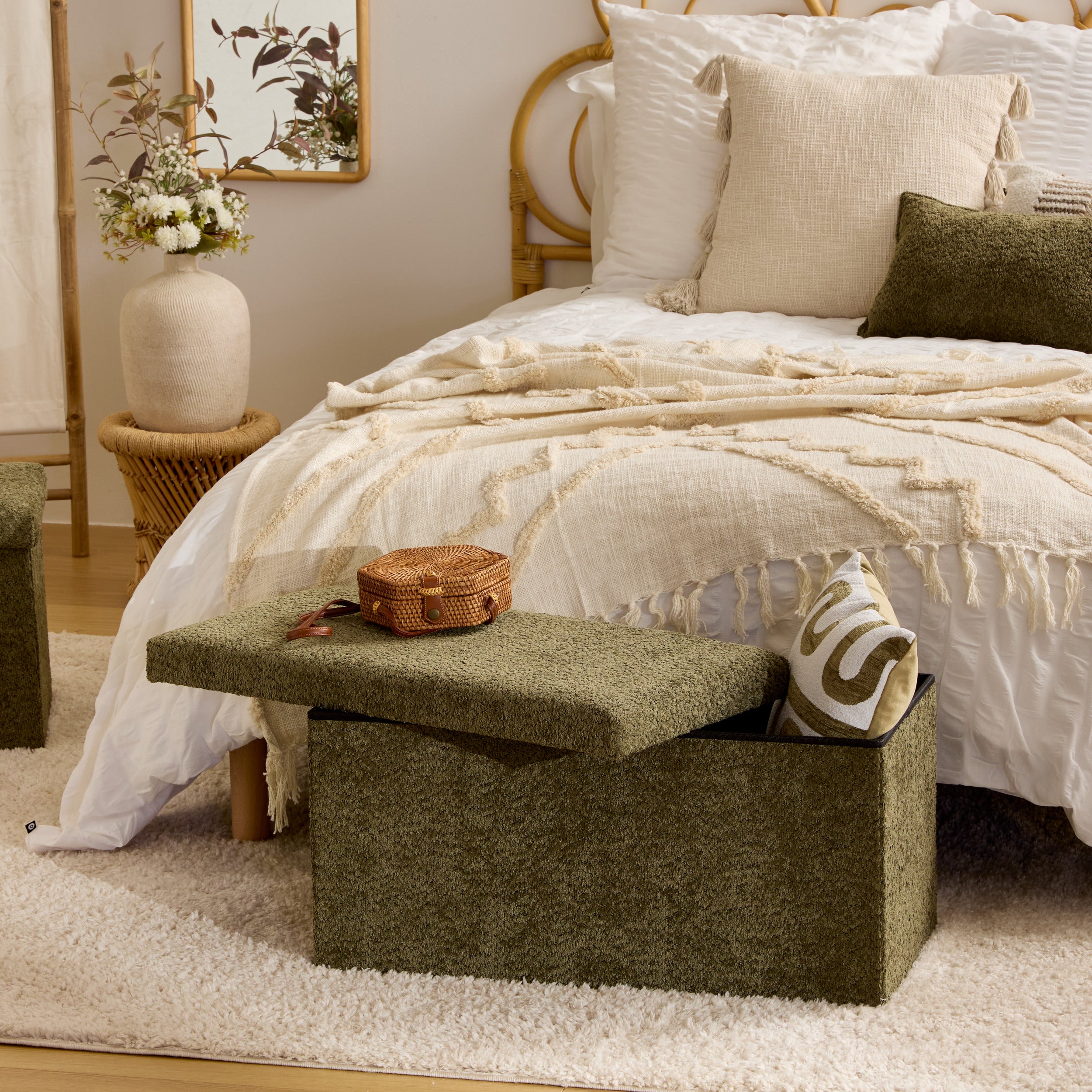 Atmosphera Velvet Pouf with Storage Space - Gray