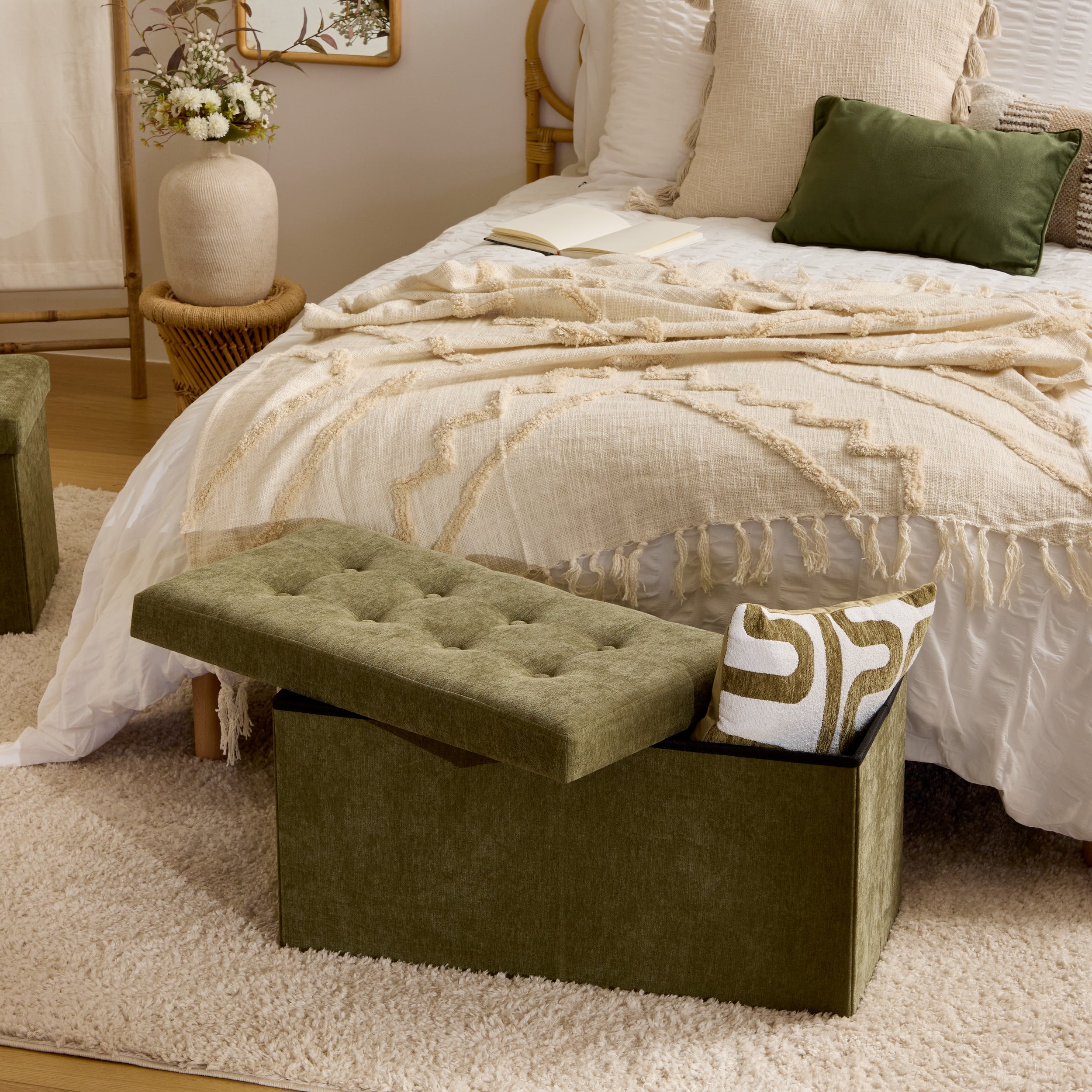 Lysandre dubbel opvouwbare fluwelen poef - 76x38x38cm - Groen