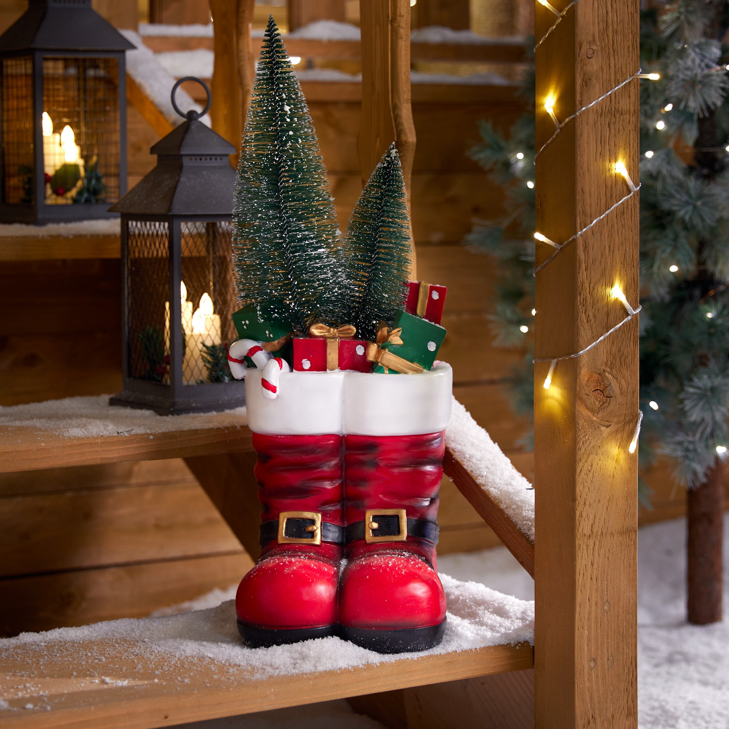 Fééric Lights and Christmas Kerstmanlaarzen uit hars - 24x22x55cm - Rood