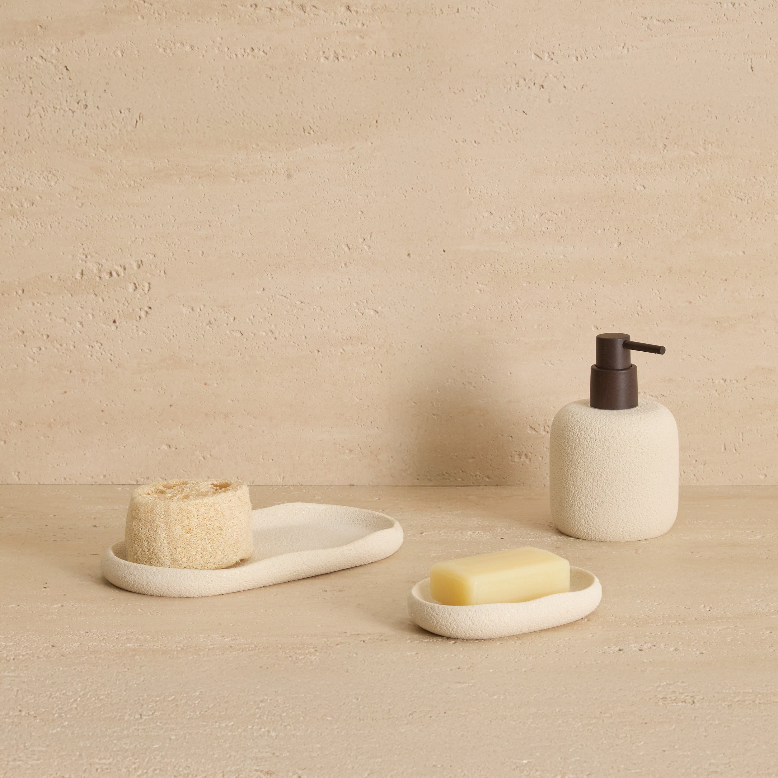 Bundle 5Five Olea Schüssel, Zahnbürstenhalter und Seifenpumpe – Beige