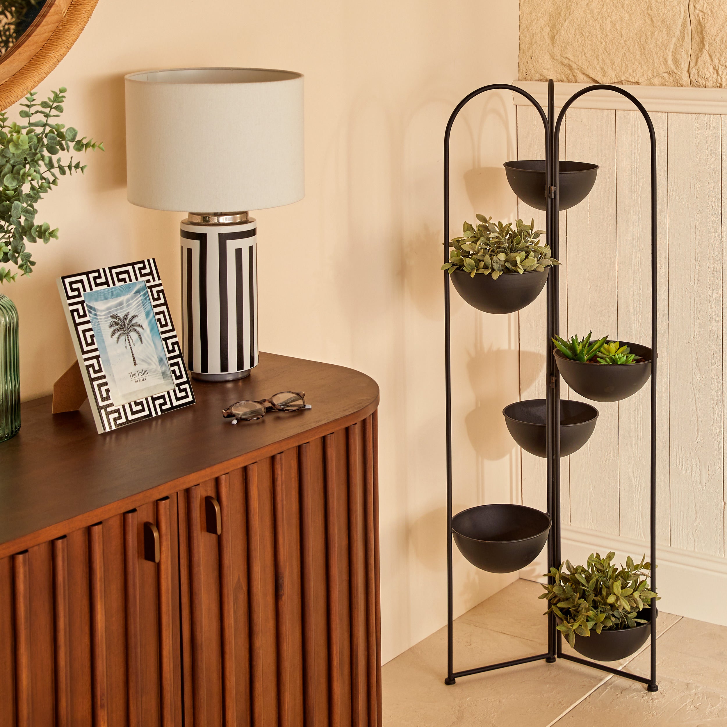 Atmosphera The Palm Resort Plantenstandaard IJzer - 42x38xH124cm - 6 potten - Zwart