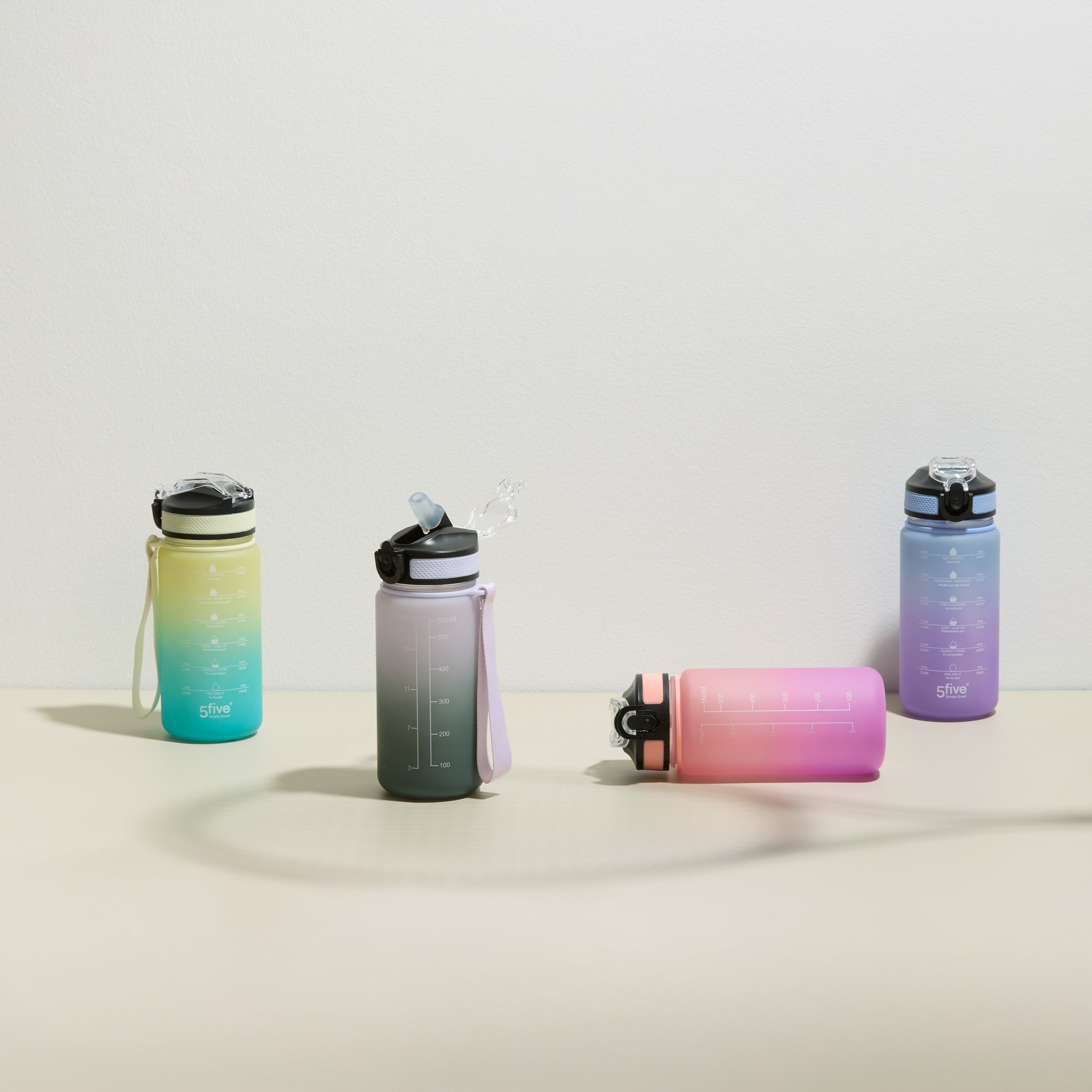 5Five Drinkfles/Sportfles met rietje - 600ml - SMART-dop - Geel/Groen