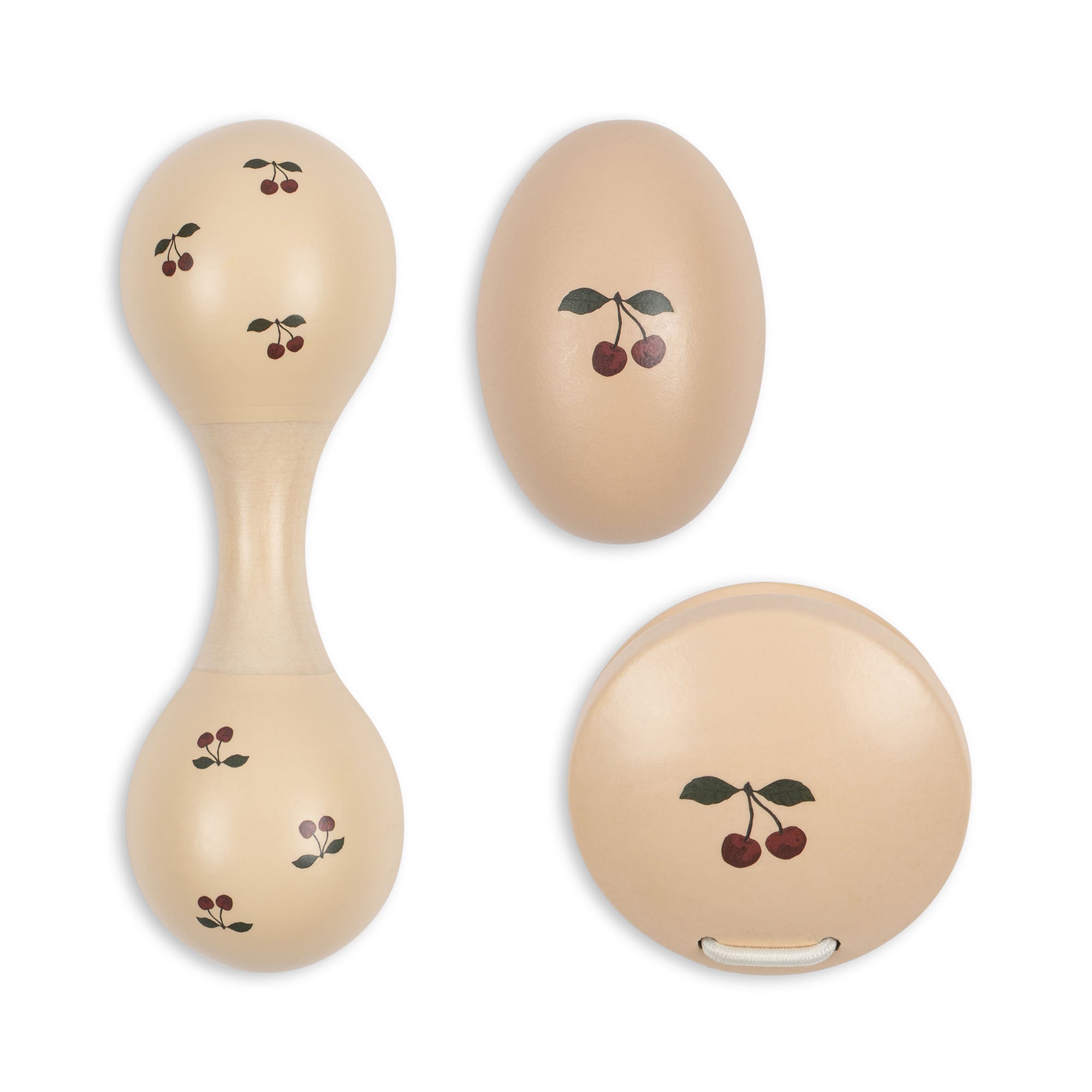 Konges Sløjd Ensemble de musique en bois - Maracas, œuf hochet et castagnette à main - Cerise