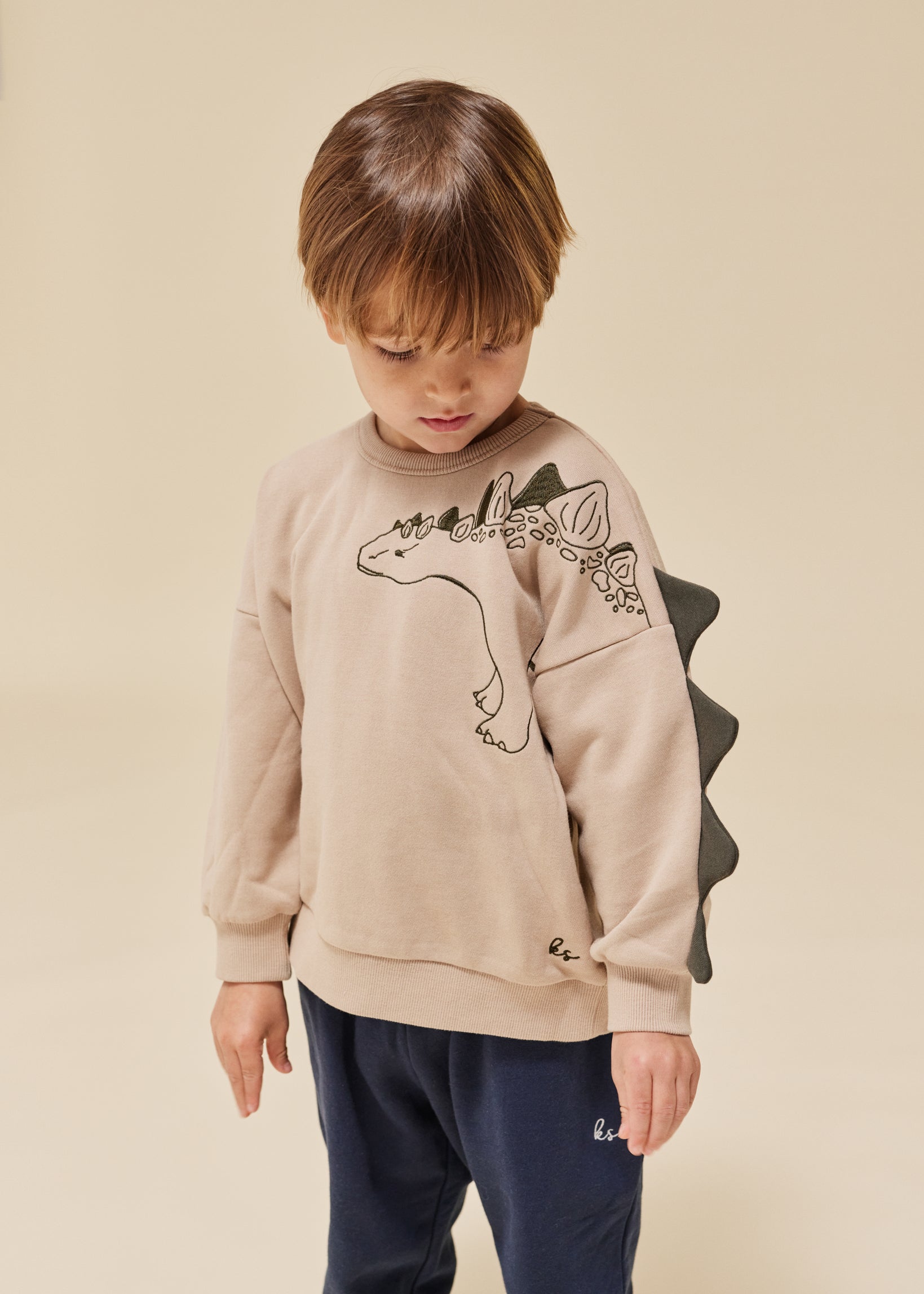 Konges Sløjd Lou Sweatshirt/Sweater Animal Spike Dino - Oxford Tan