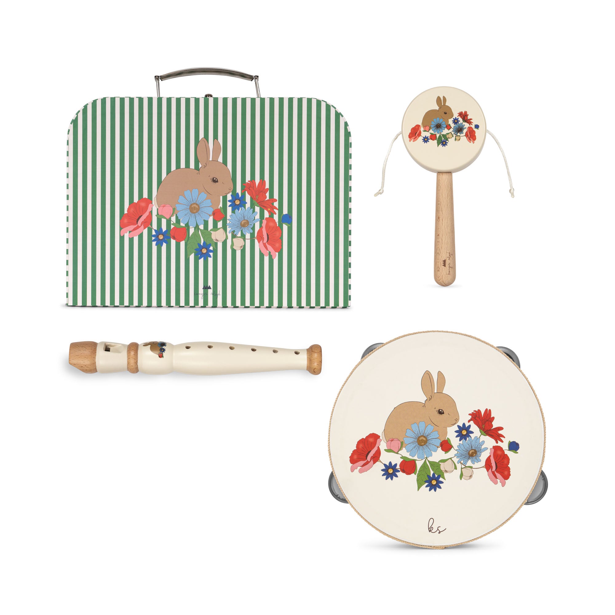 Konges Sløjd Bunny Wooden music set - Tambourine, flute and stick drum - Suitable from 3 years - Bunny Tokki