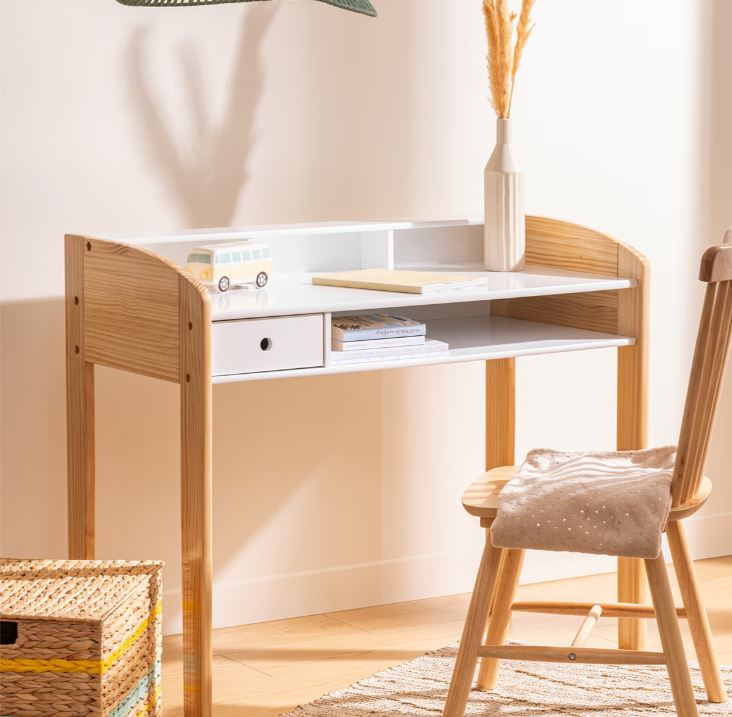 Atmosphera Kids Tod Kinderbureau 100x52x85cm - Wit/Naturel