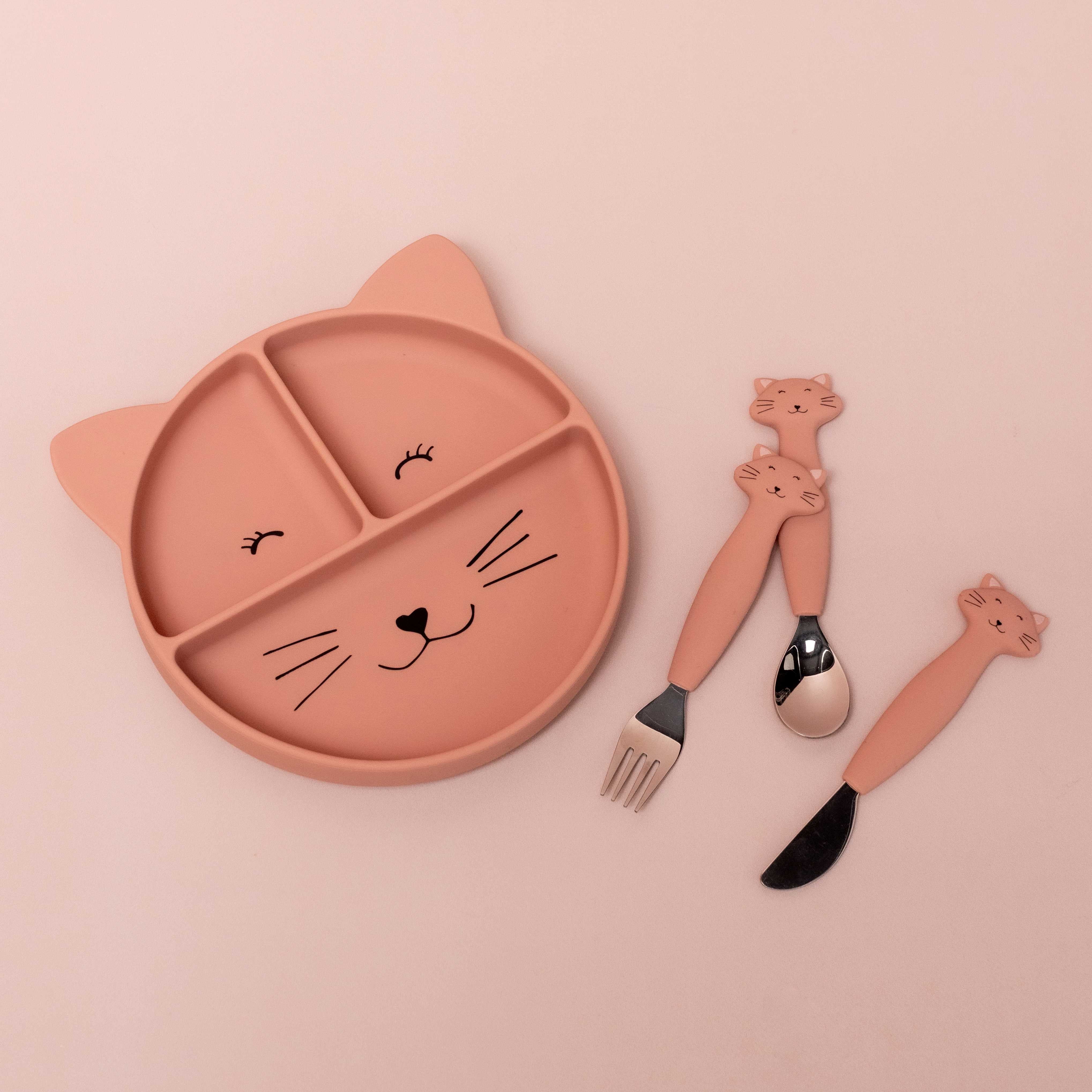 Trixie set repas bébé silicone - Mr Lion - Cuillère x2 - Bol - Assiette - Tasse x2