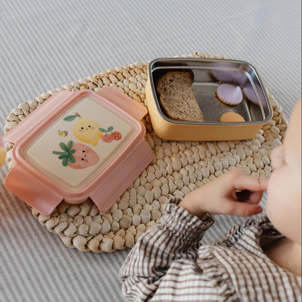 Bundel Petit Monkey Back to School set Sparkling Fruits - Bentobox + Drinkfles - Roze