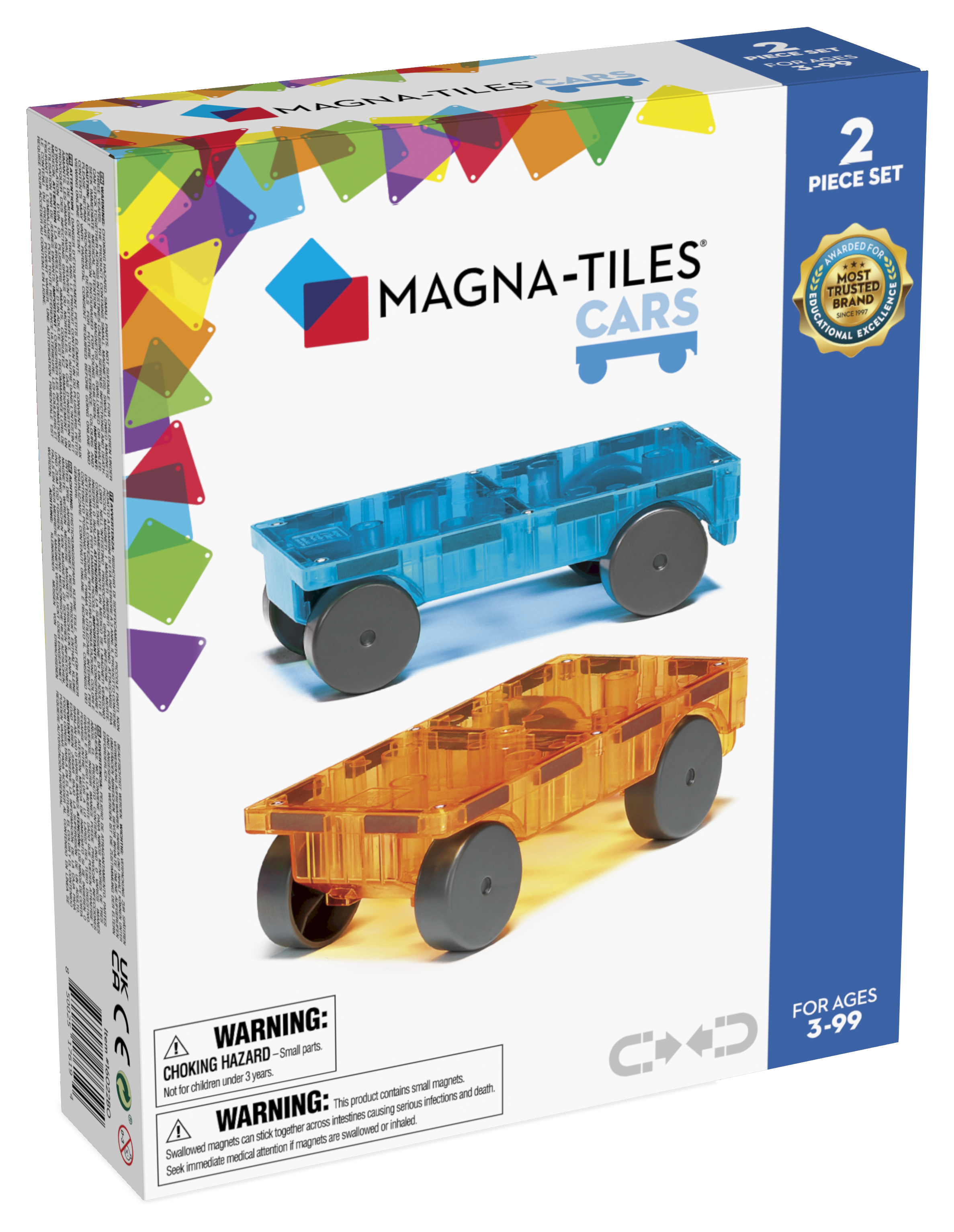 Magna-Tiles Cars 2 stuks - Uitbreidingsset - Geschikt vanaf 3 jaar - Oranje/Blauw