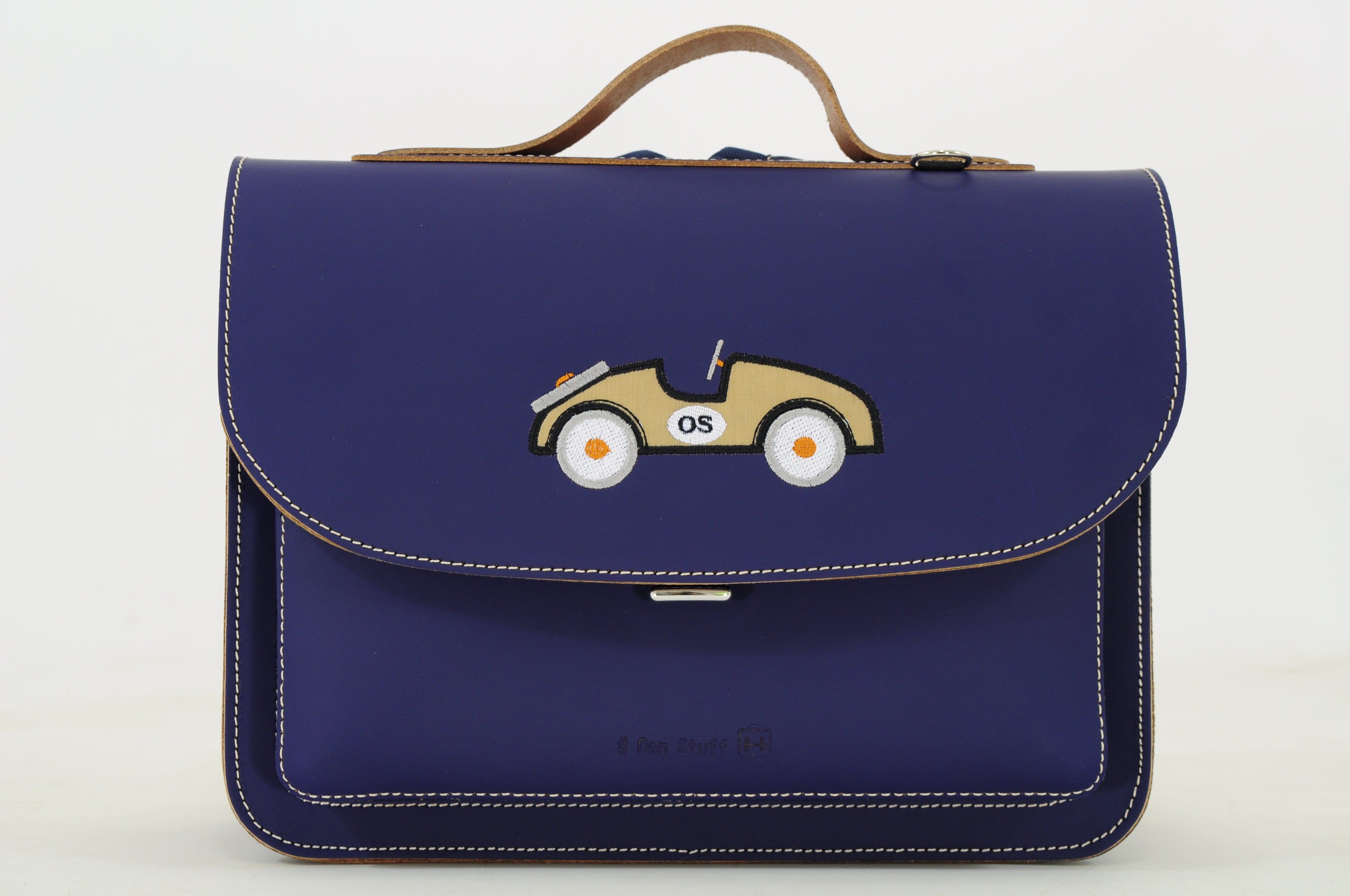 Own Stuff Lederen Boekentas Kleuterschool - 32x23x13cm - Car Marine