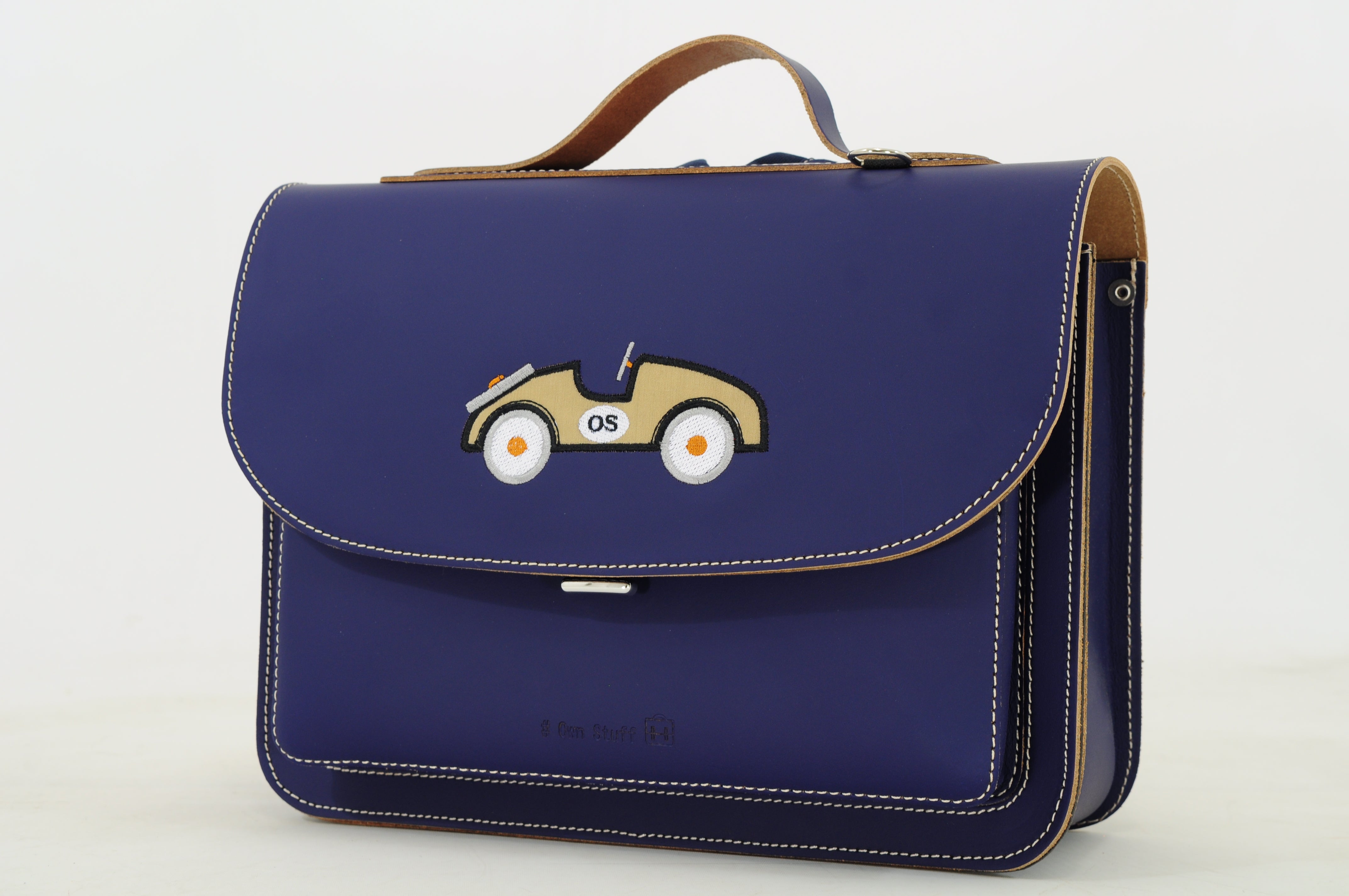 Own Stuff Lederen Boekentas Kleuterschool - 32x23x13cm - Car Marine