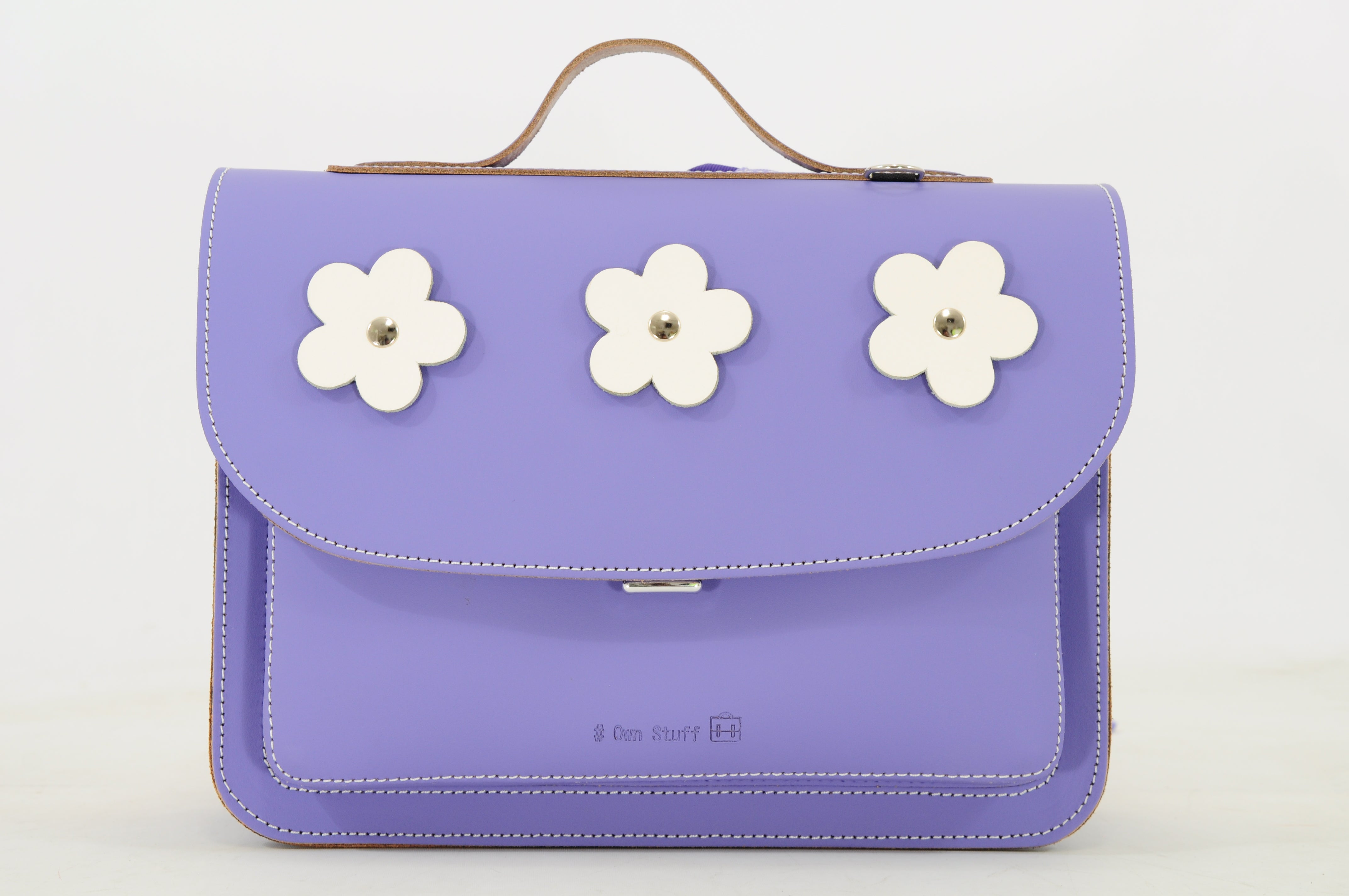 Own Stuff Lederen Boekentas Kleuterschool - 32x23x13cm - Flowers Lila
