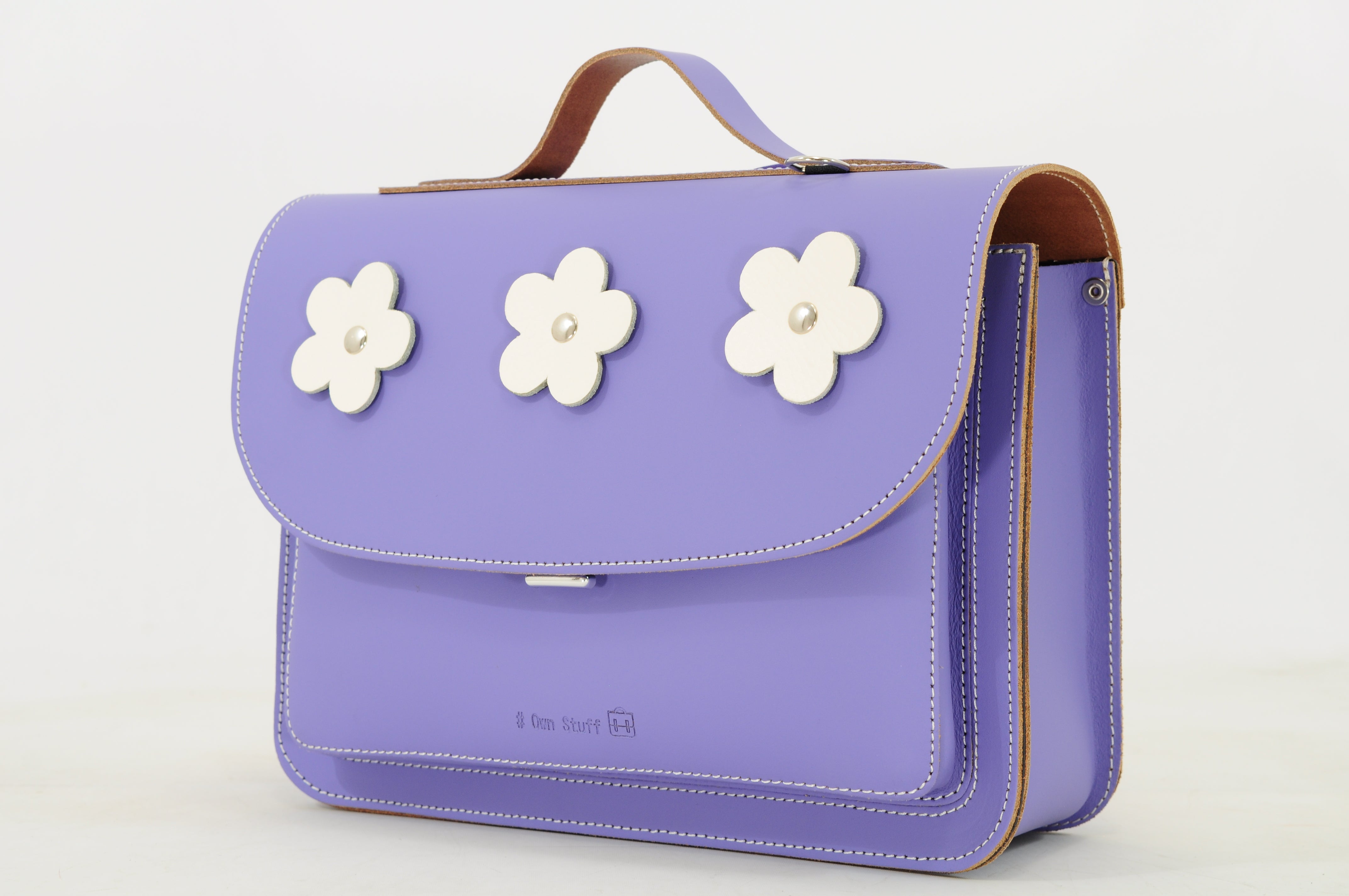 Own Stuff Lederen Boekentas Kleuterschool - 32x23x13cm - Flowers Lila