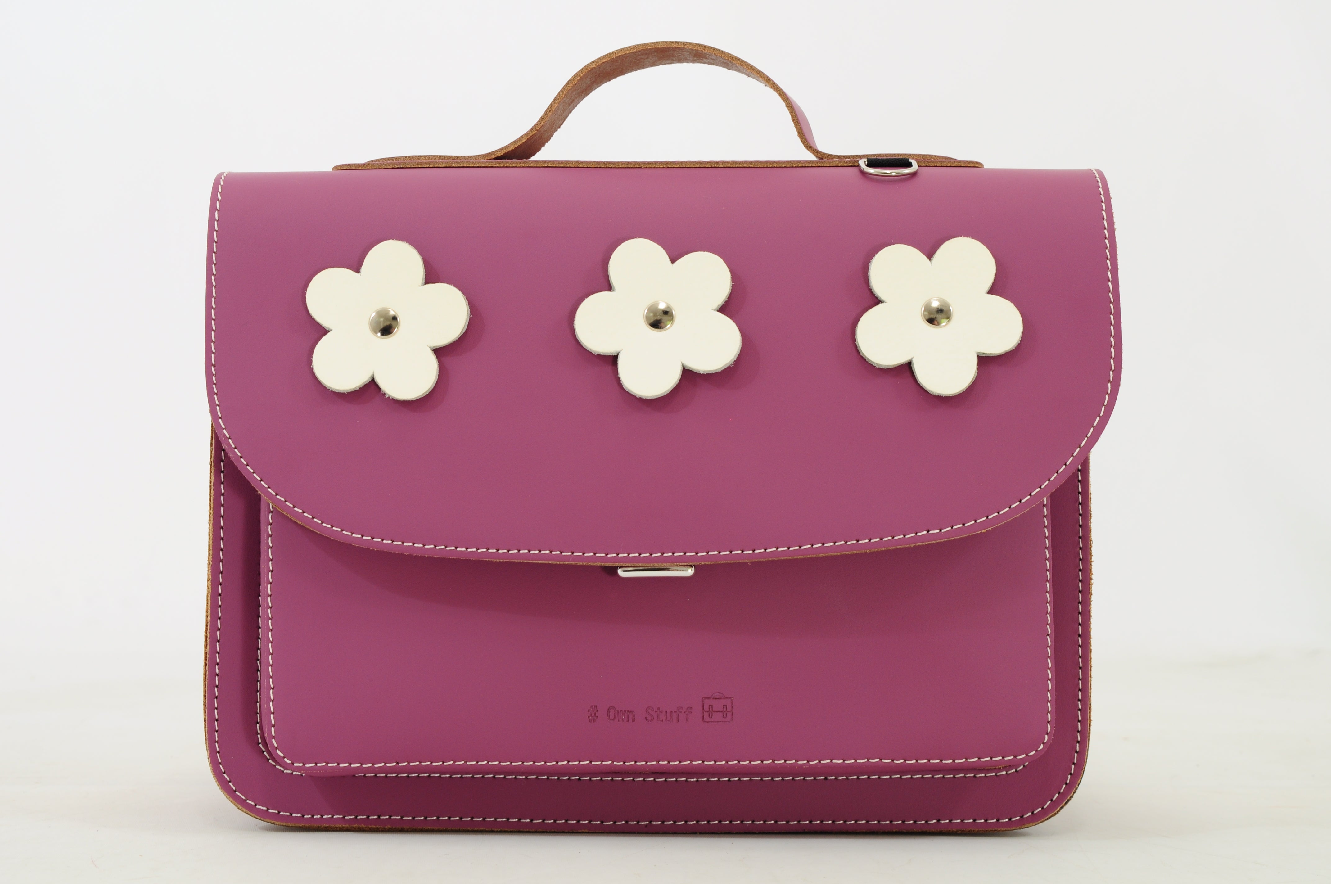 Own Stuff Lederen Boekentas Kleuterschool - 32x23x13cm - Flowers Plum