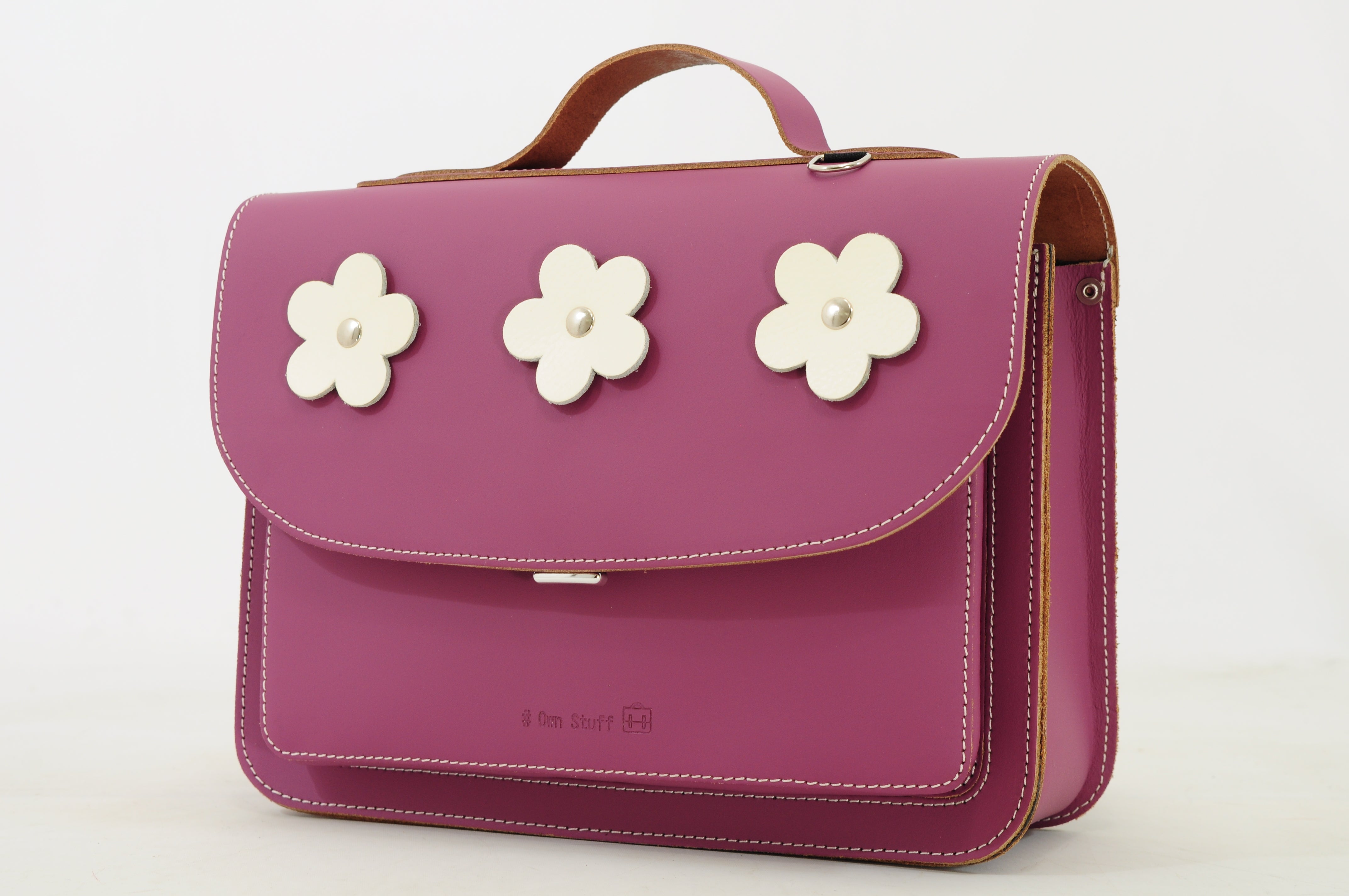 Own Stuff Lederen Boekentas Kleuterschool - 32x23x13cm - Flowers Plum
