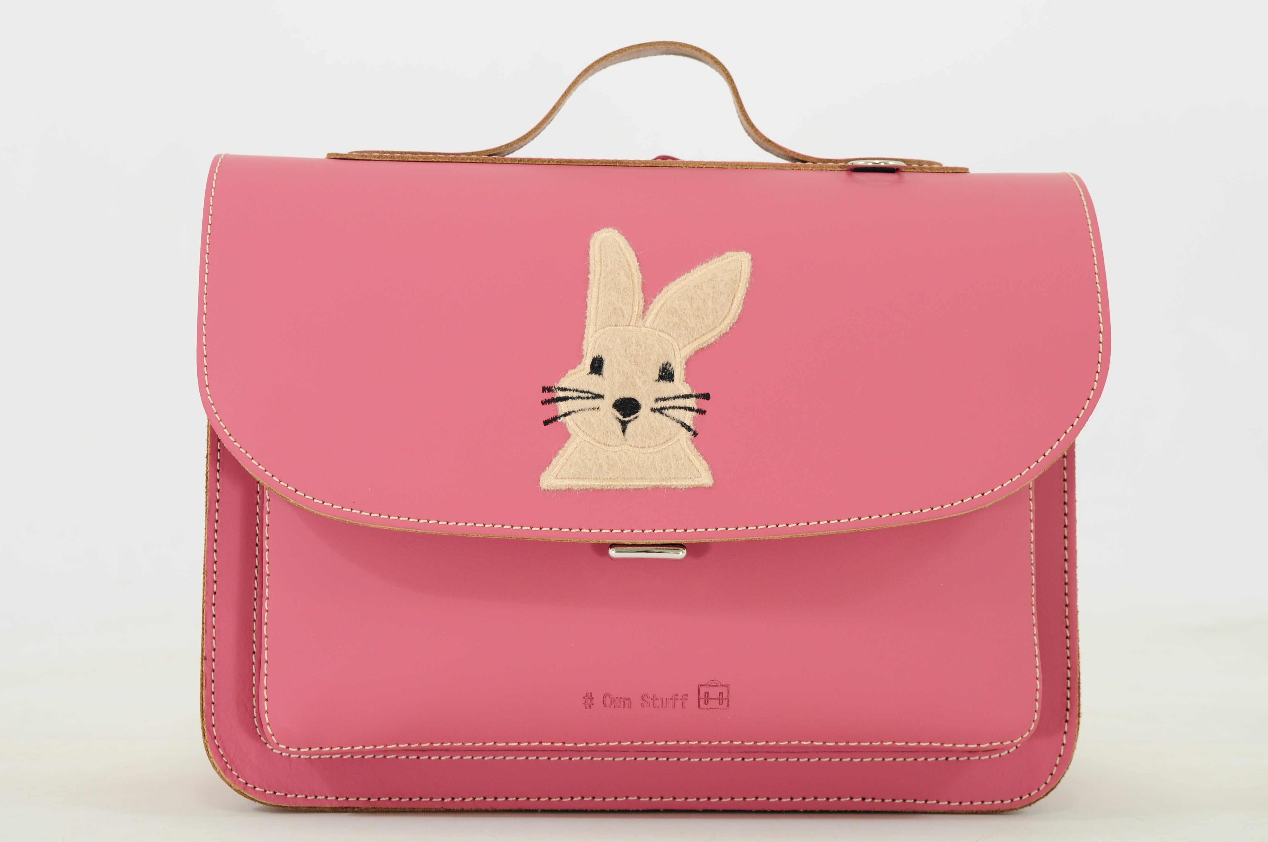 Own Stuff Lederen Boekentas Kleuterschool - 32x23x13cm - Rabbit Antiek Pink
