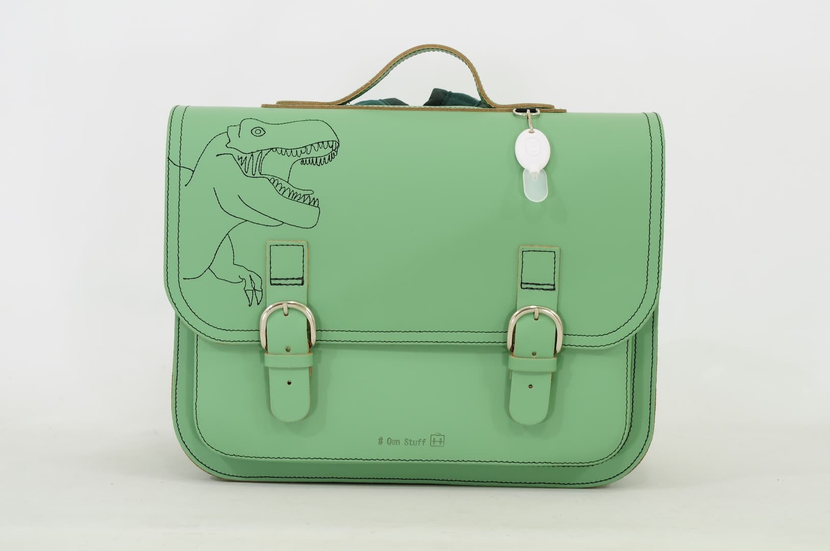 Own Stuff Lederen Boekentas Lagere school - 38x30x17cm - Dino Pastel Green