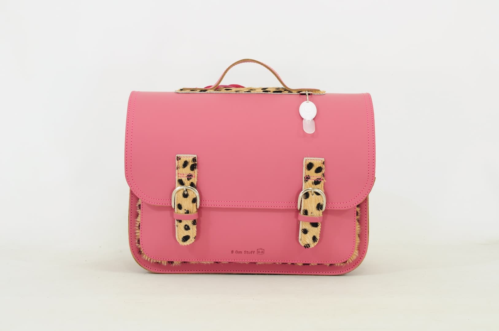Own Stuff Lederen Boekentas Lagere school - 38x30x17cm - Leopard Antique Pink