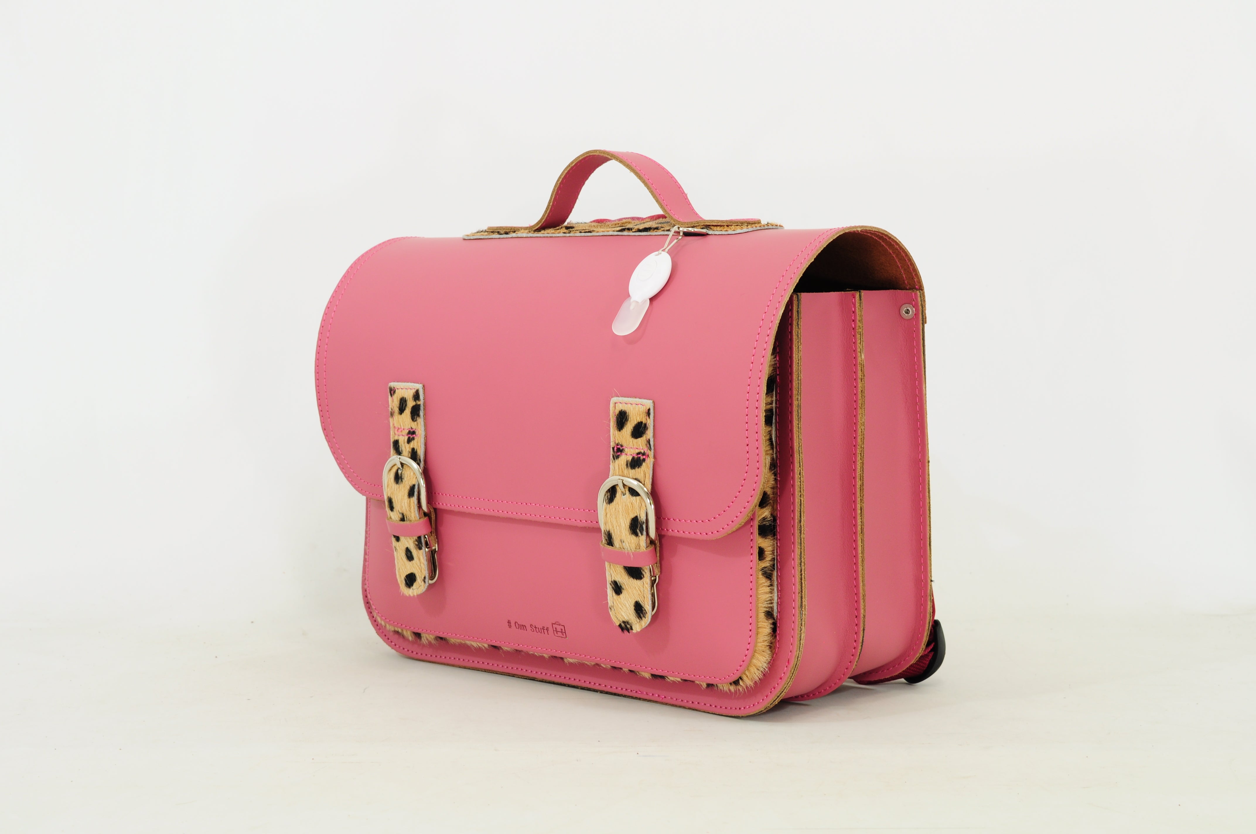 Own Stuff Lederen Boekentas Lagere school - 38x30x17cm - Leopard Antique Pink