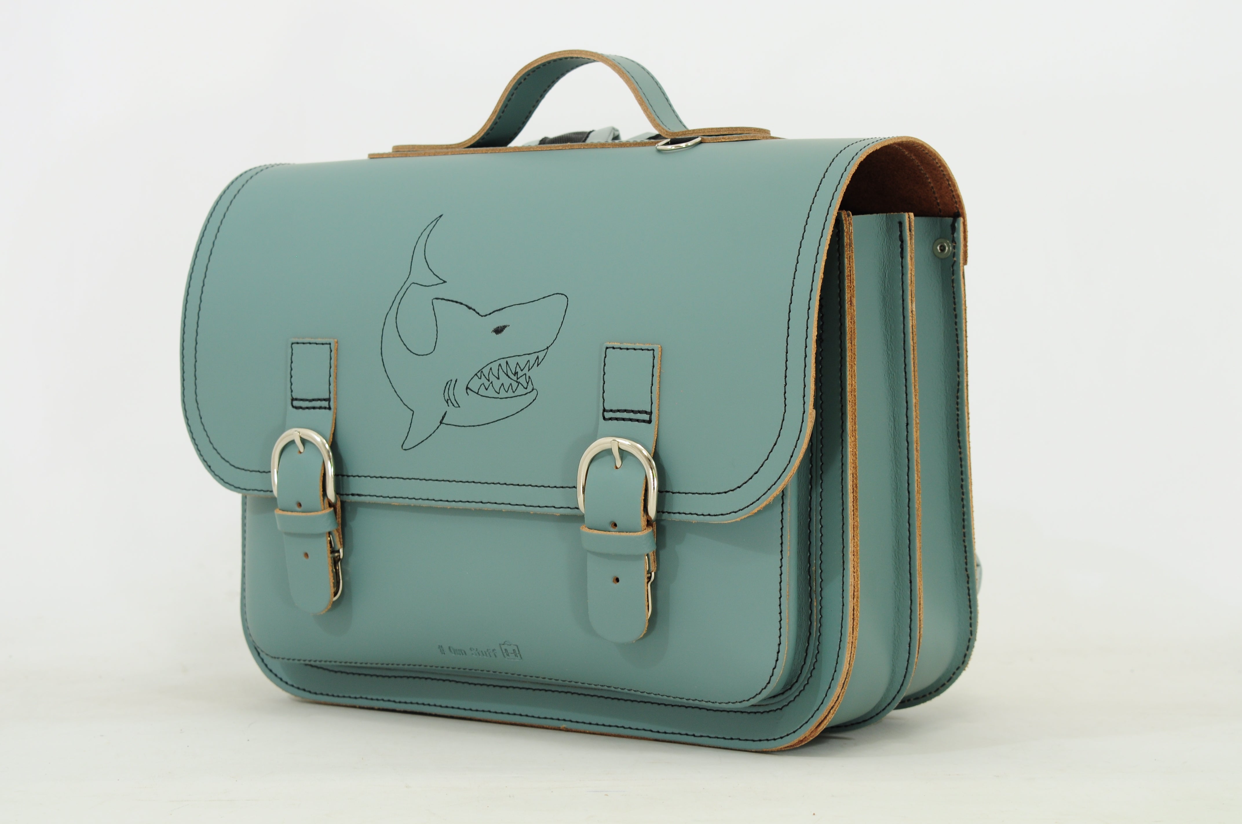 Own Stuff Lederen Boekentas Lagere school - 38x30x17cm - Shark Azul