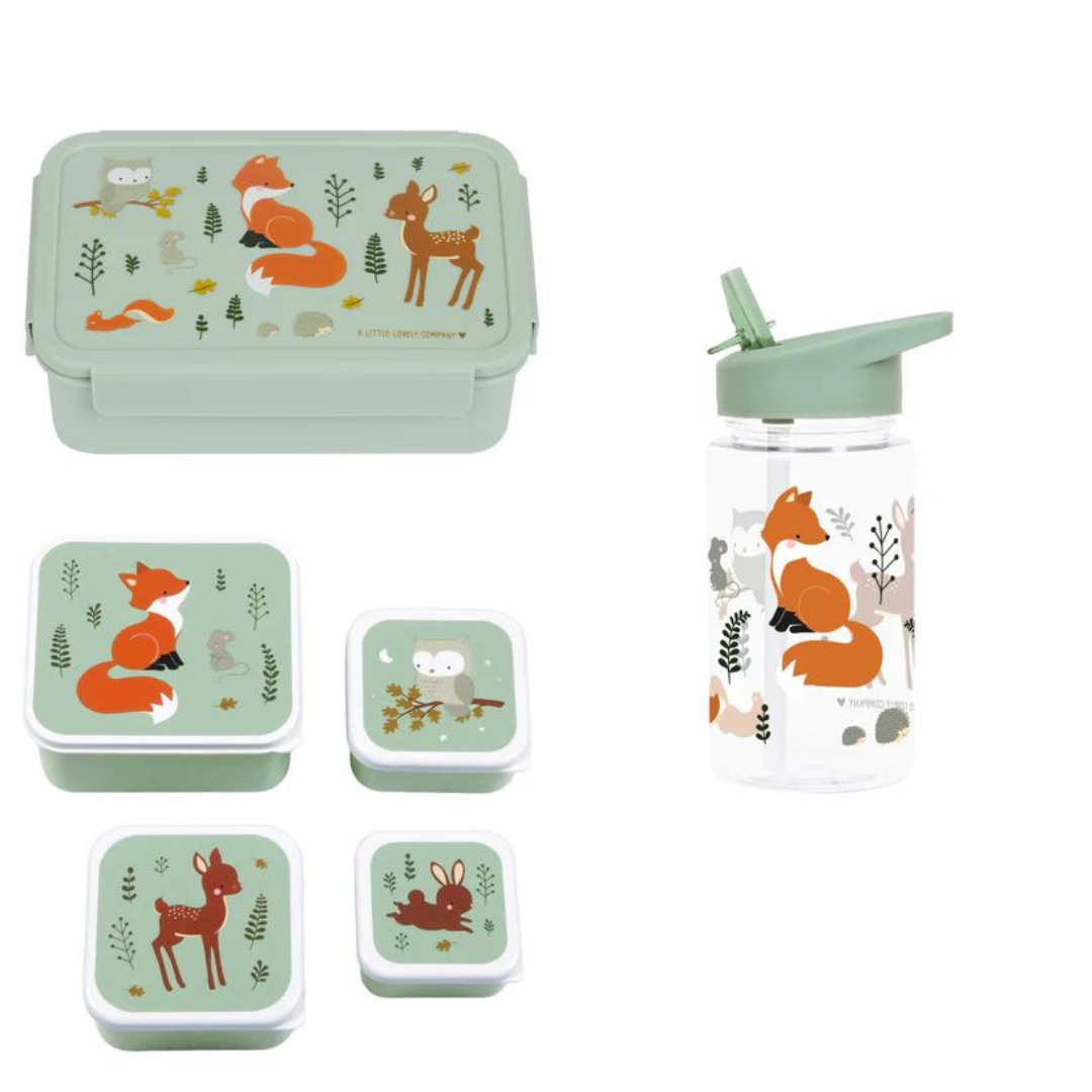 Bundel A Little Lovely Company Back to school set - Drinkfles/4 Snackdozen/Bentobox - Bosvriendjes