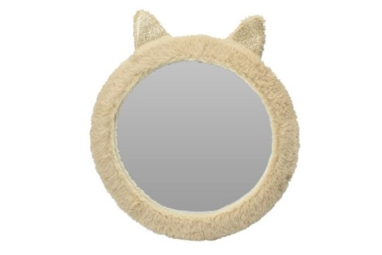 Katten Spiegel Teddystof - Ø31cm - Beige