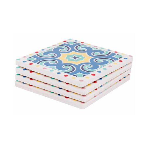 Cosy & Trendy Vierkante Aardewerken Glasonderzetters - Set van 4 stuks - 10x10cm - Multi