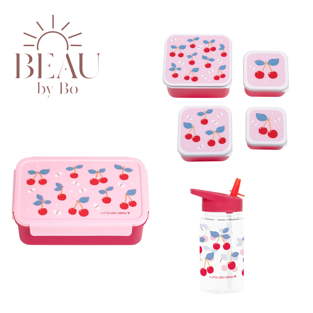 Bundel A Little Lovely Company Back to school set - Drinkfles/4 Snackdozen/Bentobox - Kersen