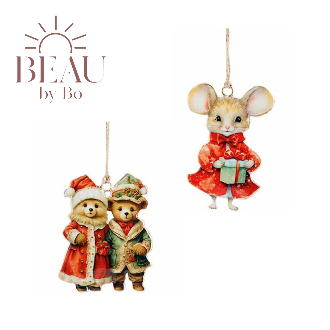 Bundle Cosy & Trendy Christmas Weihnachtshänger – Vintage-Maus + Vintage-Bären – Eisen – Set mit 4 Stück