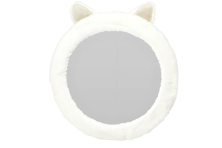 Katten Spiegel Teddystof - Ø31cm - Wit