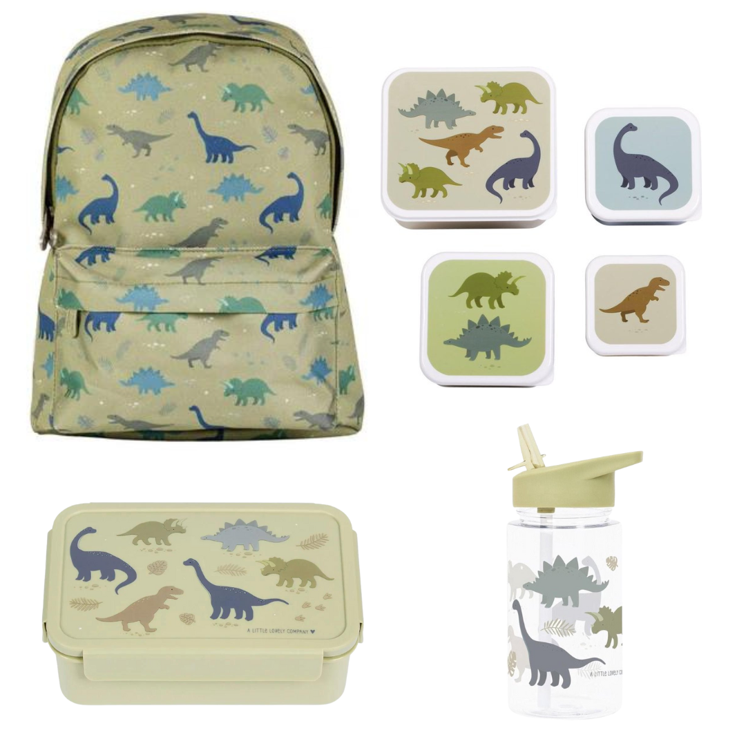 Beau von BO Ein kleiner schöner Unternehmen zurück zum Schulset - Rucksack/Trinkflasche/4 Snackkisten/Bentobox - Dinosaurier