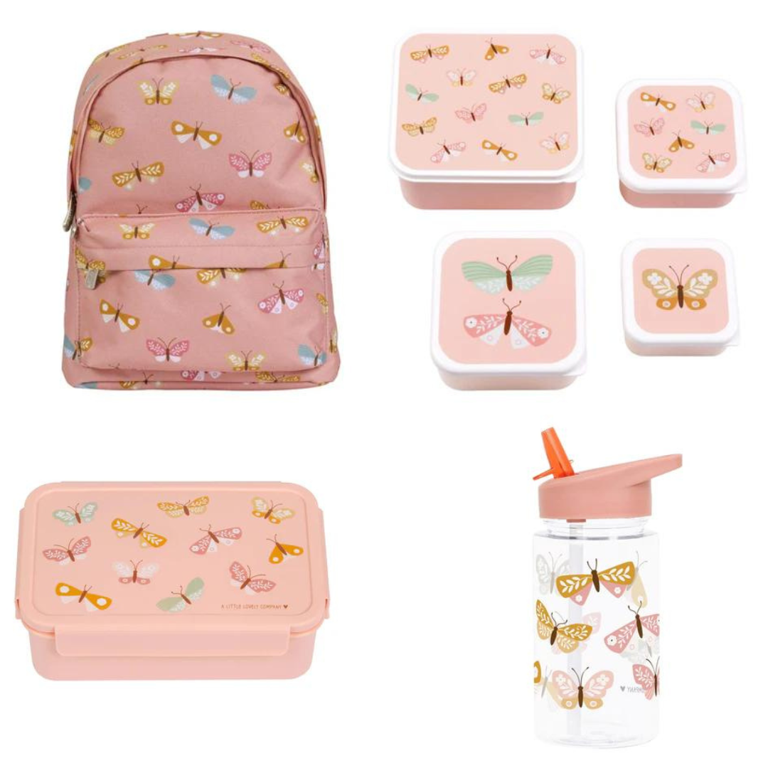 Bundel A Little Lovely Company Back to school set - Rugzak/Drinkfles/4 Snackdozen/Bentobox - Vlinders