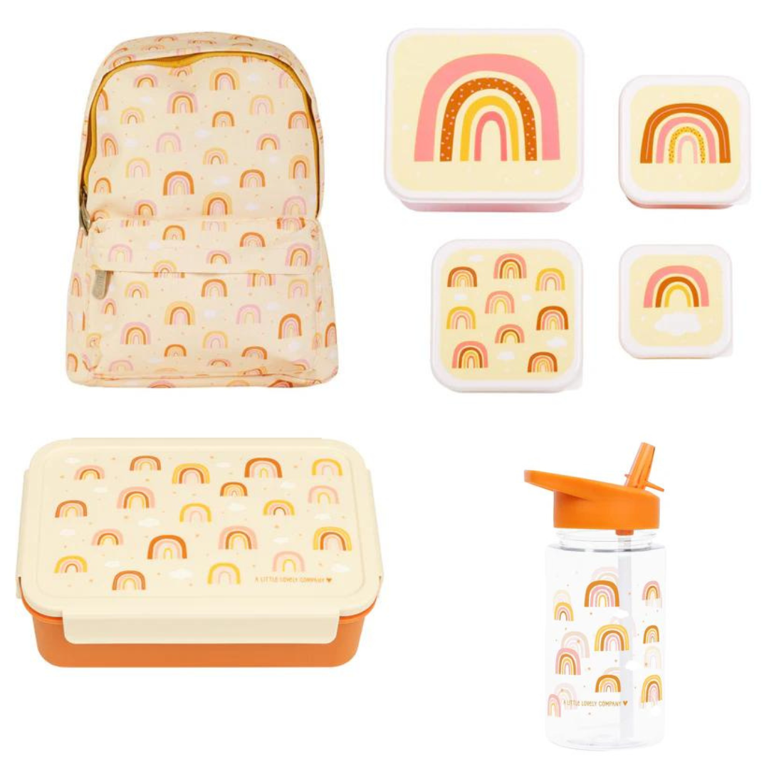 Beau von Bo Ein kleiner schöner Unternehmen zurück zum Schulset - Rucksack/Trinkflasche/4 Snackboxen/Bentobox - Regenbogen
