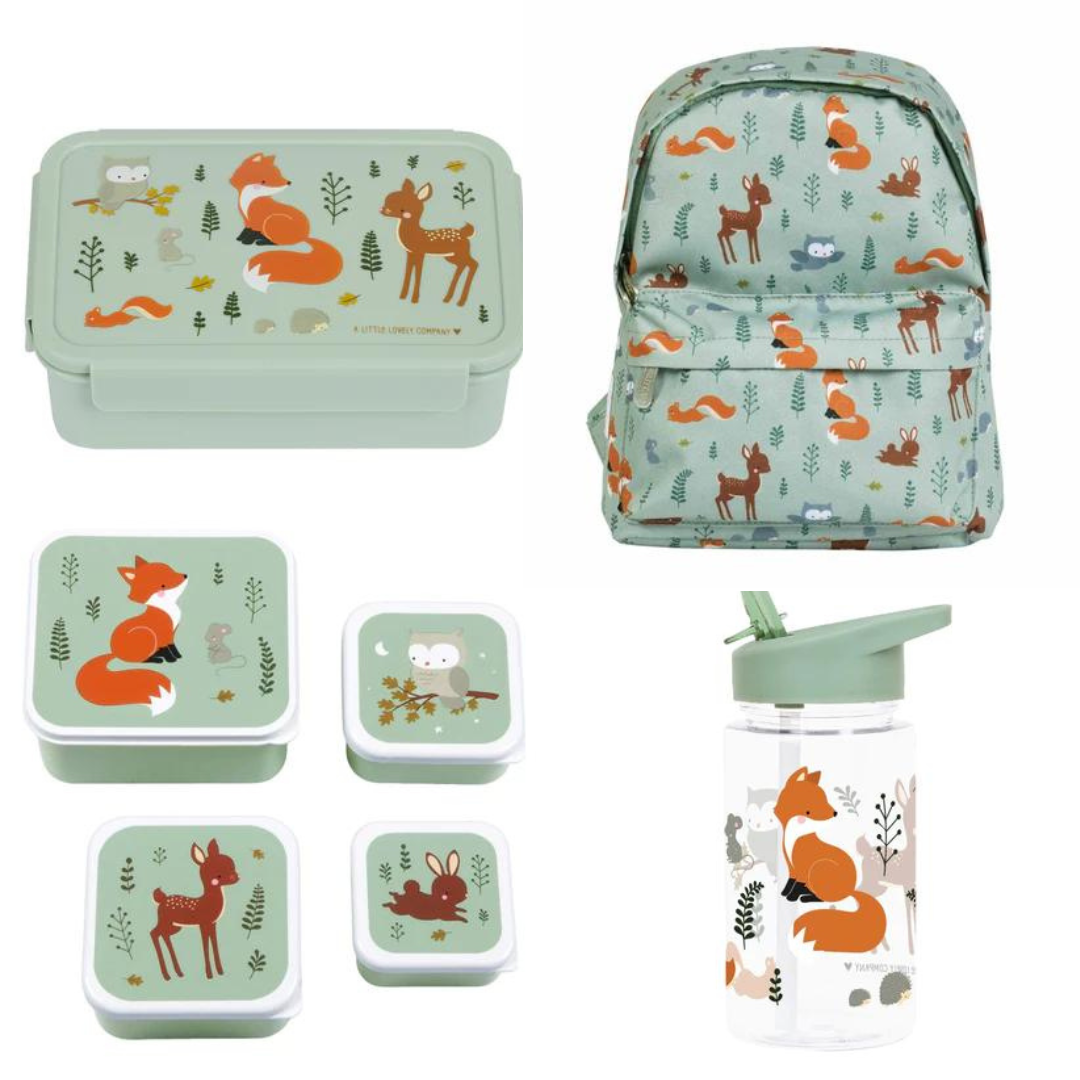 Bundel A Little Lovely Company Back to school set - Rugzak/Drinkfles/4 Snackdozen/Bentobox - Bosvriendjes