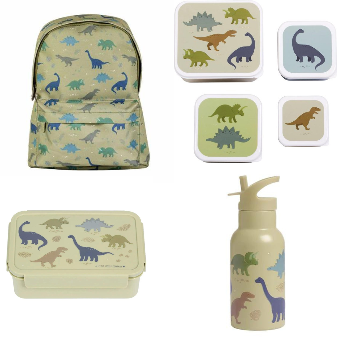 Beau von Bo Ein kleiner schöner Unternehmen zurück in die Schule - Rucksack/Trinkflasche Edelstahl/4 Snackboxen/Bentobox Dinosaurier