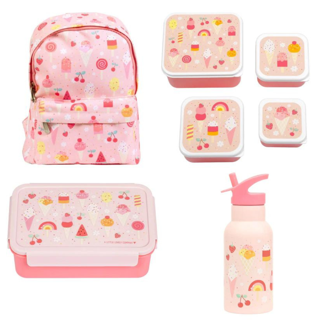 Bundel A Little Lovely Company Back to school set - Rugzak/Drinkfles RVS/4 Snackdozen/Bentobox - IJsjes