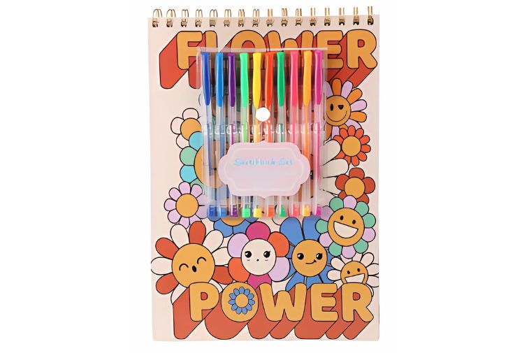 Flower Power Schetsboek met Markers - 32x23cm