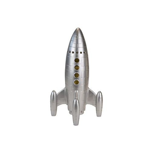 Cosy & Trendy Tafellamp/Beeldje Rocket Resin - 20x20x44cm - Excl. 3xAAA batterijen - Zilver