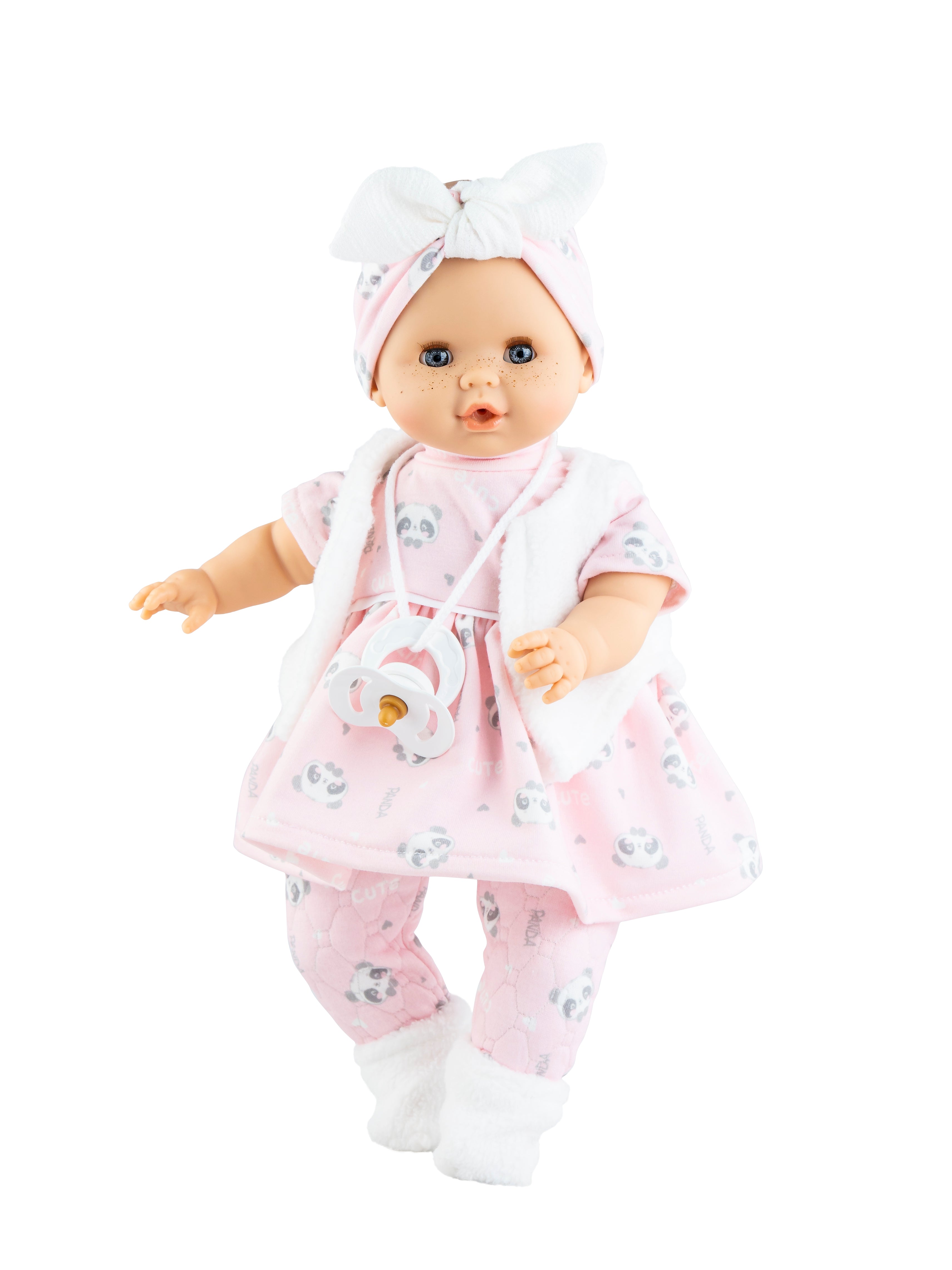 Paola Reina Sonia Panda fille blanche aux yeux bleus avec mécanisme 36cm