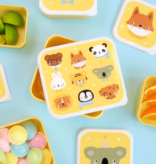 Bundel A Little Lovely Company Back to school set - Drinkfles RVS/4 Snackdozen/Bentobox - Dierenvriendjes