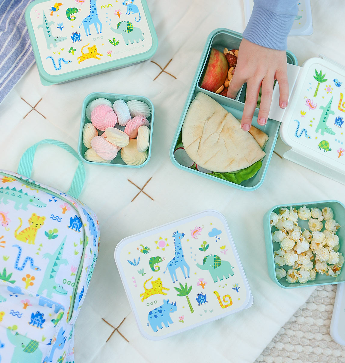 Bundle A Little Lovely Company Back to School-Set – Trinkflasche/4 Snackboxen/Bento-Box – Dschungel