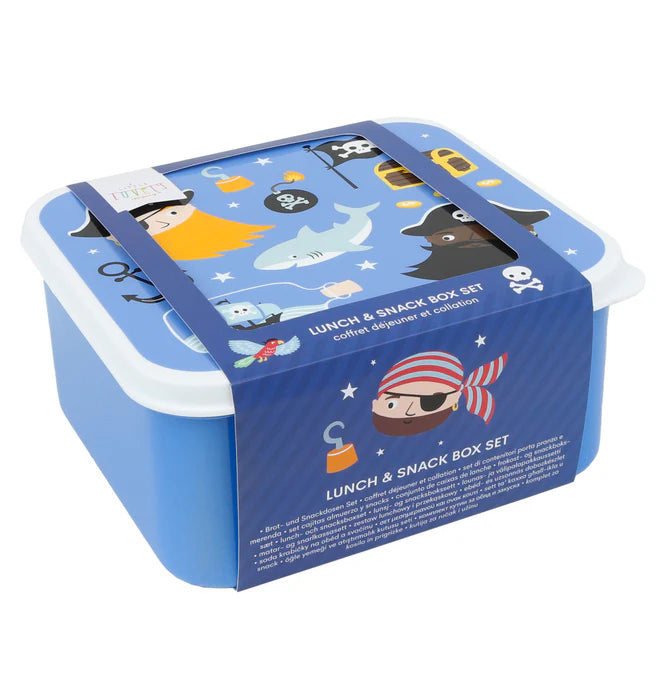 Bundel A Little Lovely Company Back to school set - Rugzak/Drinkfles/4 Snackdozen/Bentobox - Piraten