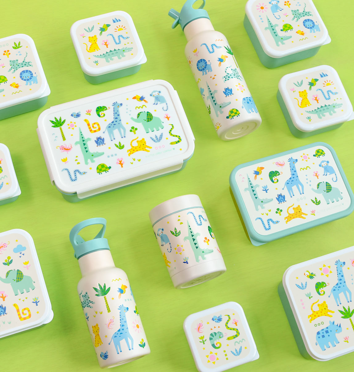 Bundle A Little Lovely Company Back to School-Set – Trinkflasche XL Edelstahl/Bento-Box – Jungle