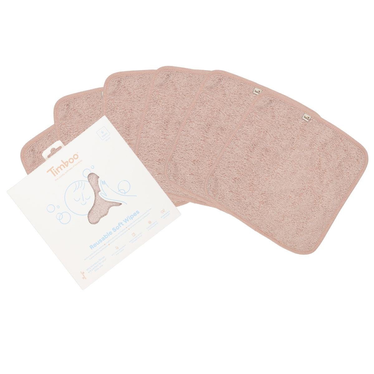Timboo Herbruikbare doekjes - Super zacht - 20x20cm - Set van 6 stuks - Misty Rose