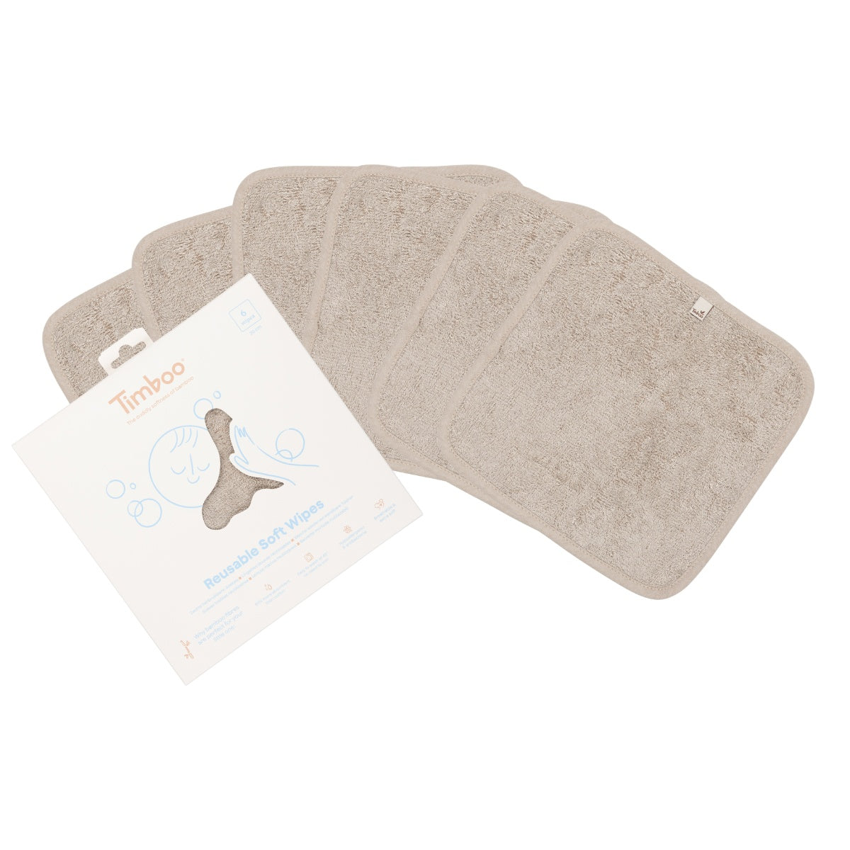 Timboo Herbruikbare doekjes - Super zacht - 20x20cm - Set van 6 stuks - Feather Grey
