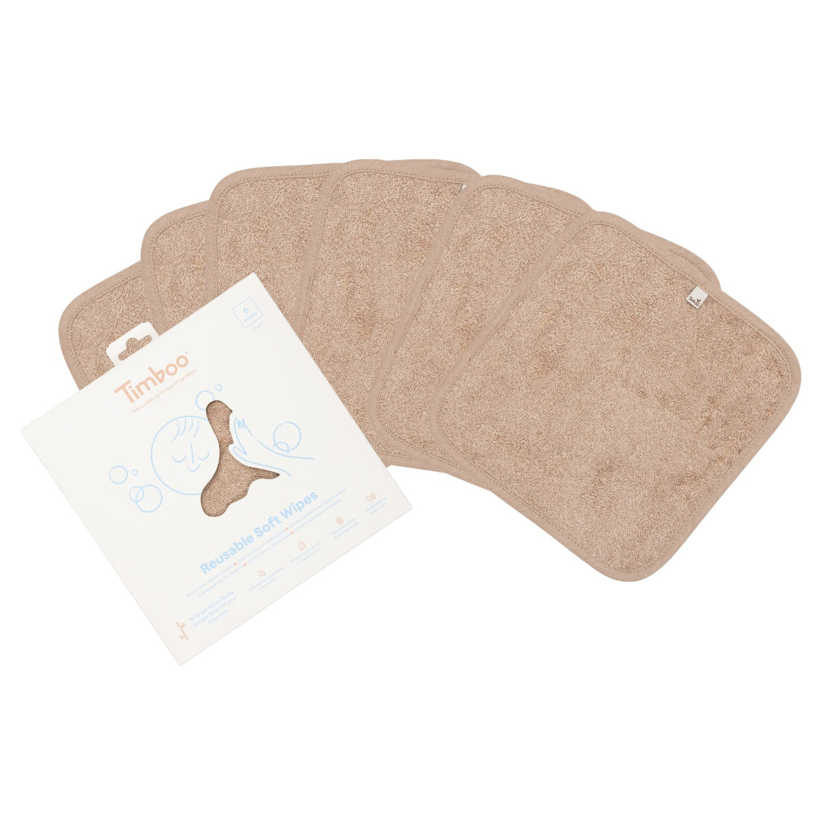 Timboo Herbruikbare doekjes - Super zacht - 20x20cm - Set van 6 stuks - Savannah Sand