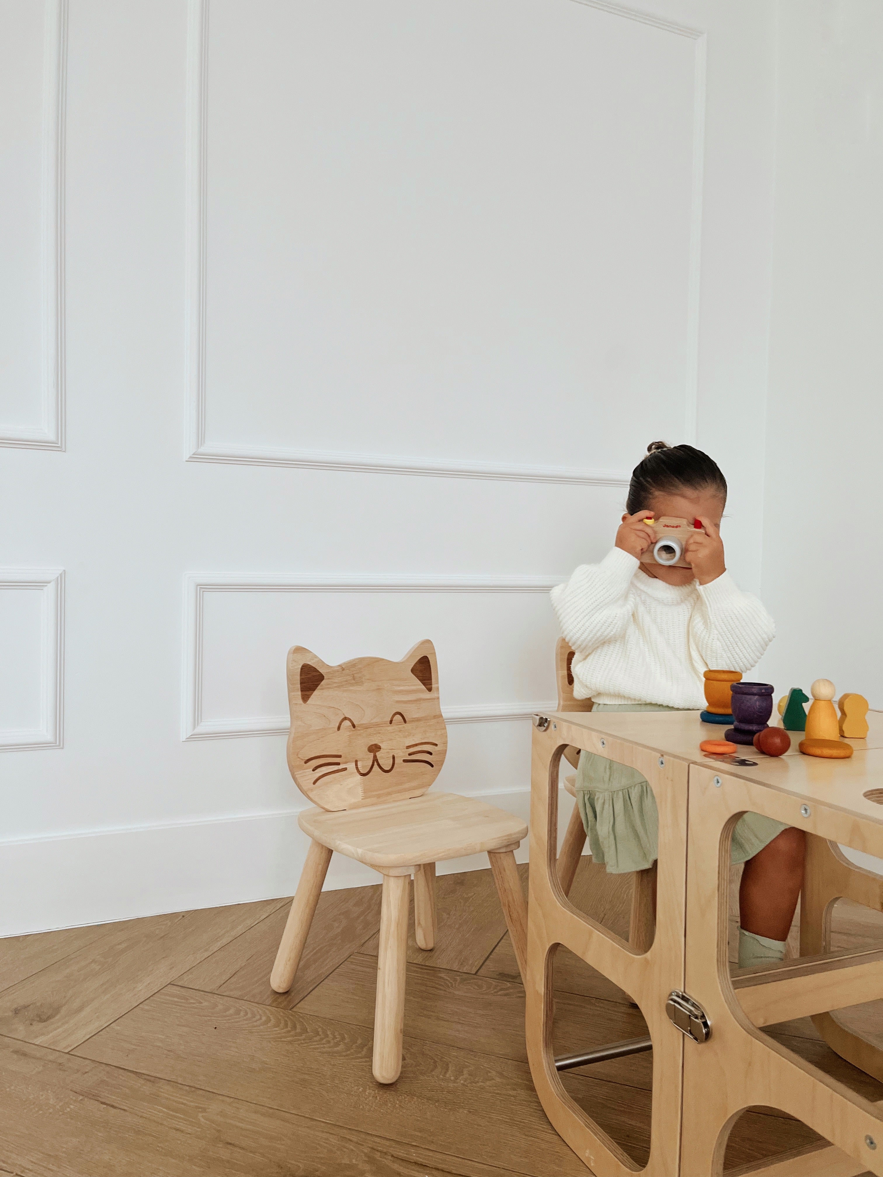 Atmosphera Kids Pia kinderstoel met kattensnoet - 30x28x50cm - Naturel