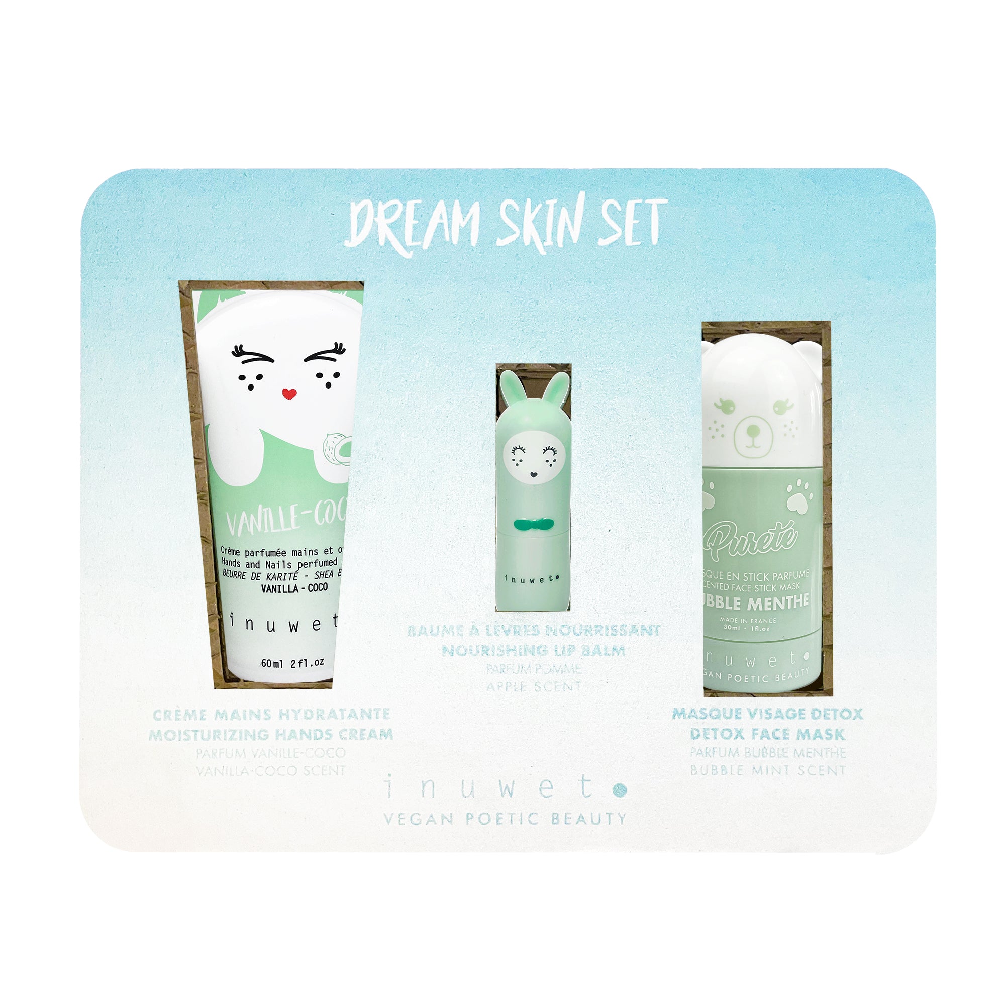 Inuwet Droomhuidset - Detox - Lippenbalsem, handcrème en kleimasker