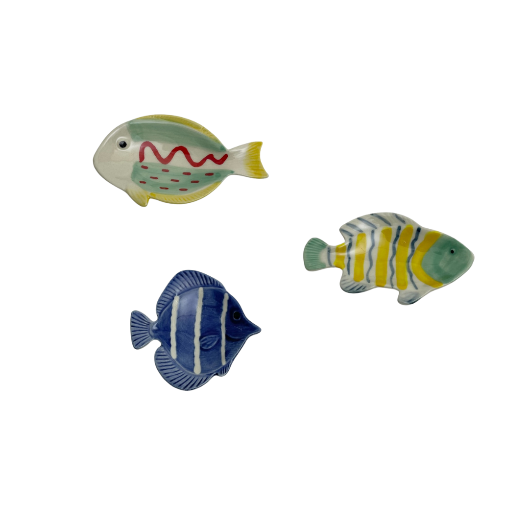 Plats de barbotine en bazardeux - Ensemble de 3 morceaux - poisson-clown, poisson jaune, poisson bleu - Multi